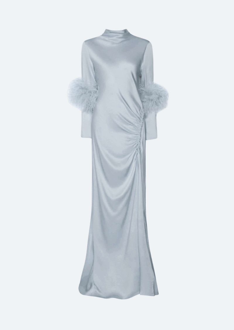 Doubleface Satin Bias Tab Slit Dress W Ostrich 1
