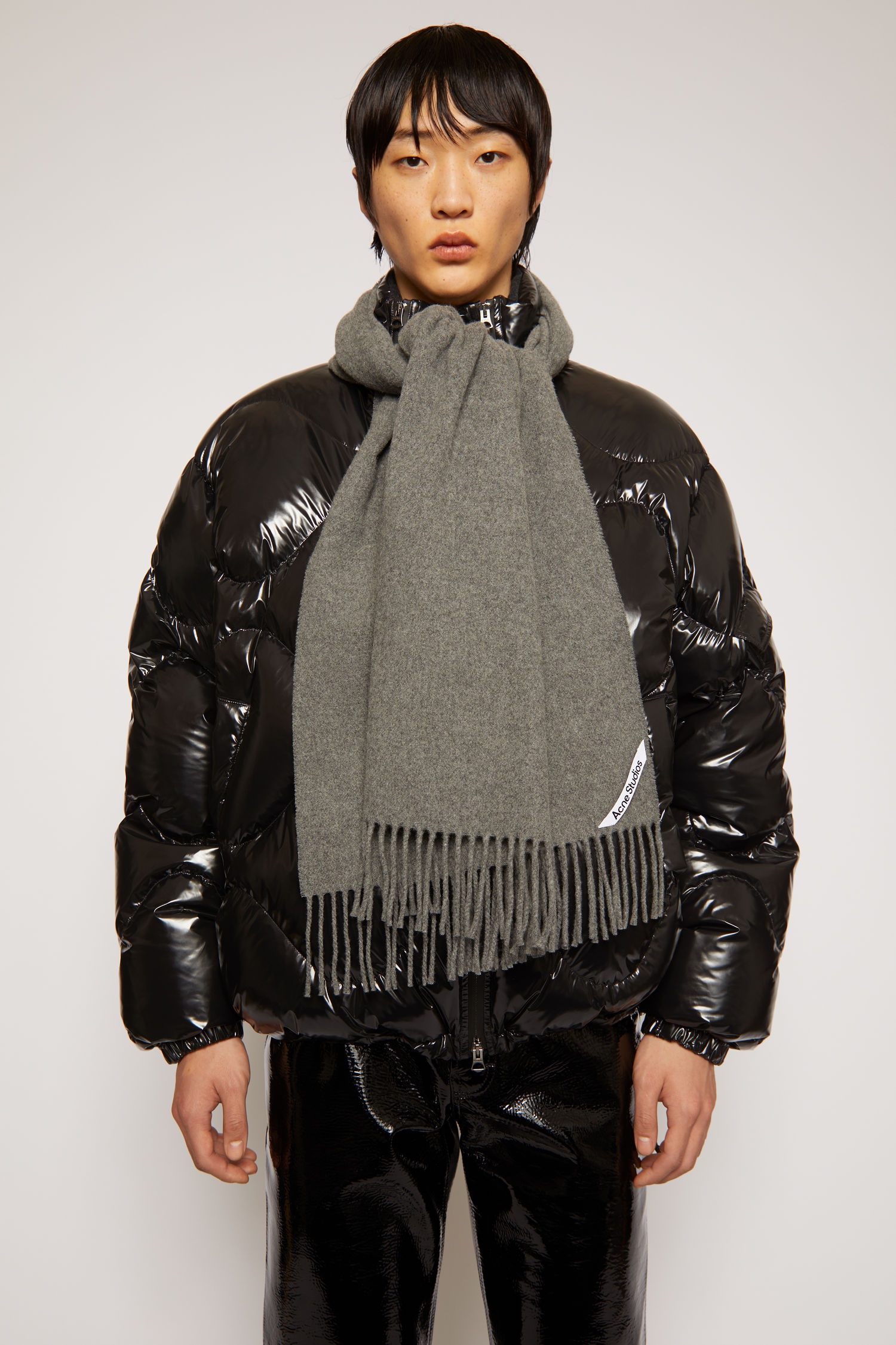 Narrow wool scarf grey melange - 3