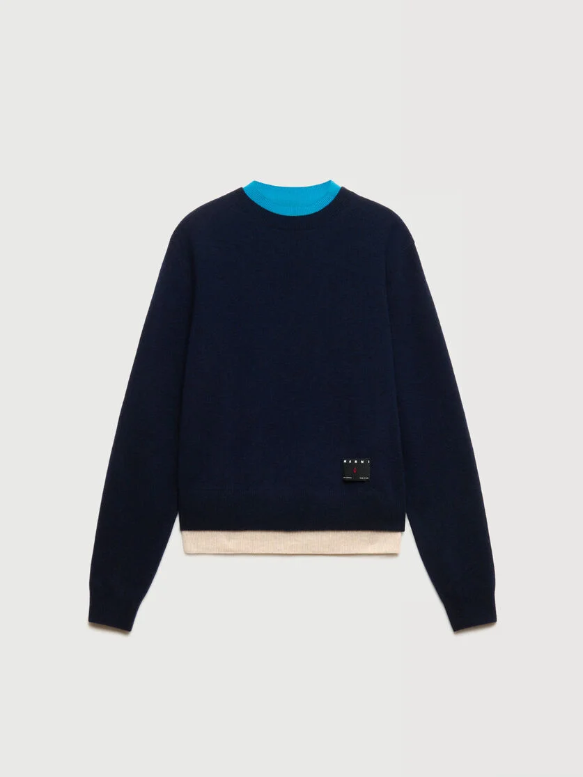 DEEP BLUE CASHMERE JUMPER WITH LAYERED EFFECT - 1