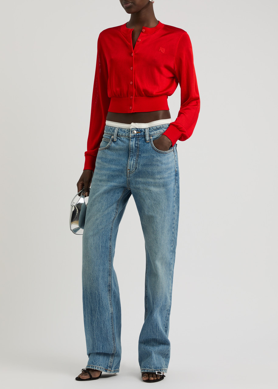 Alexanderwang.t Logo-embroidered Cropped Fine-knit Cardigan - 4