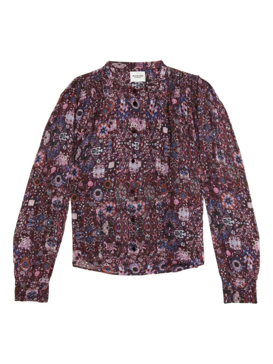 Isabel Marant Étoile 'Noeline' Blouse With Abstract Pattern In Plum - 1