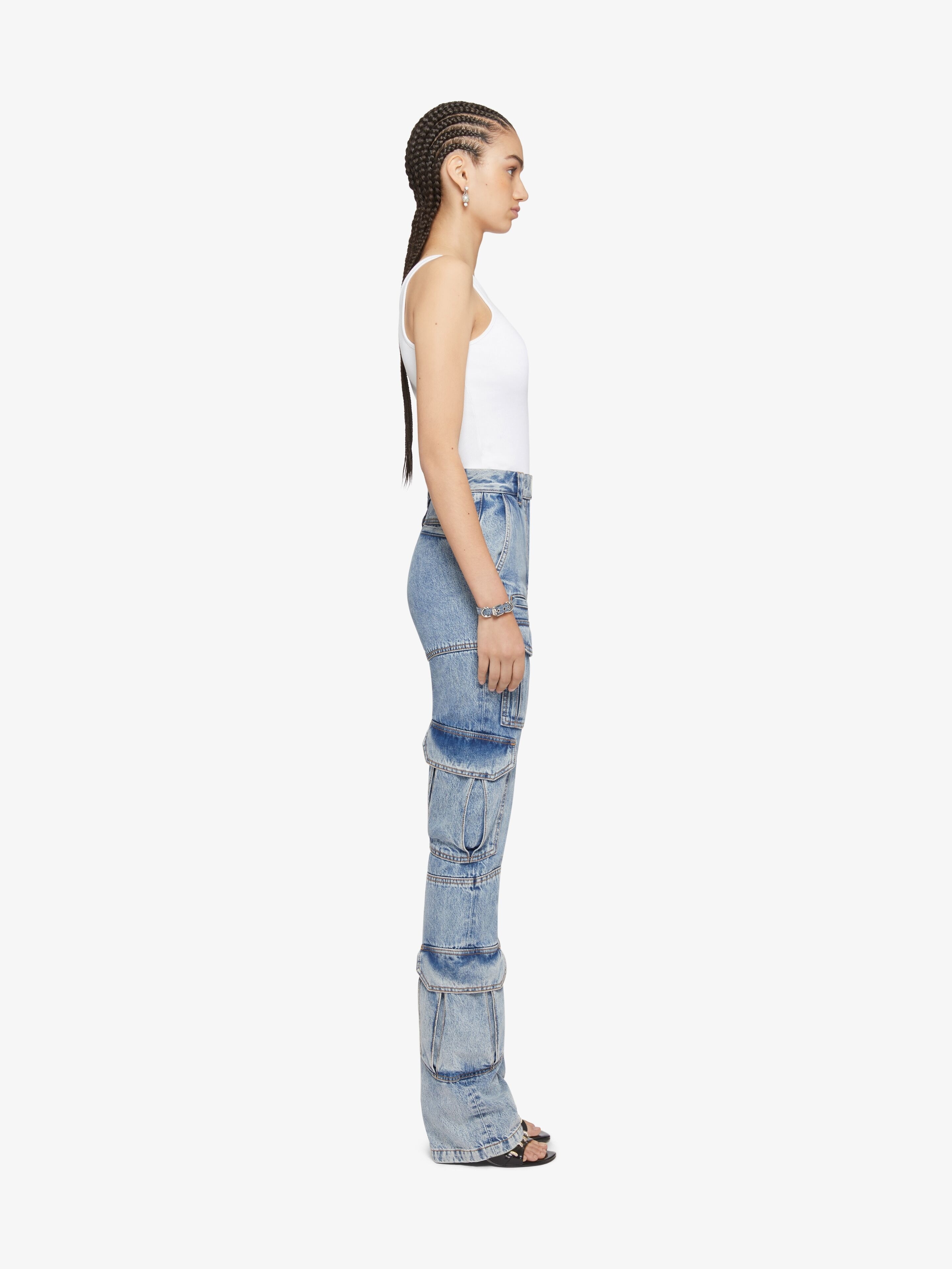 BOOT CUT CARGO PANTS IN DENIM - 3