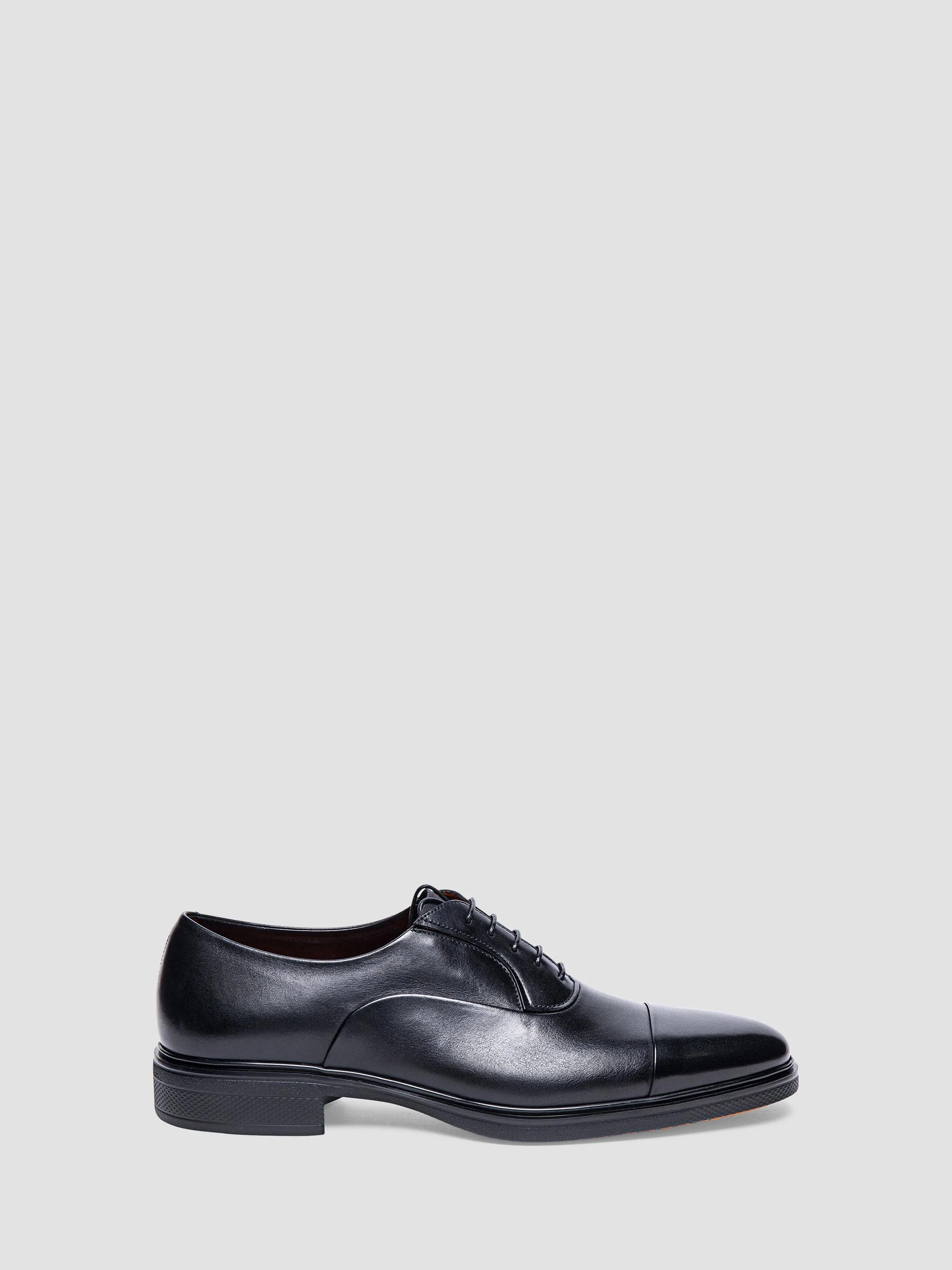 Men's Leather Cap-Toe Derby Shoes - Black - 1