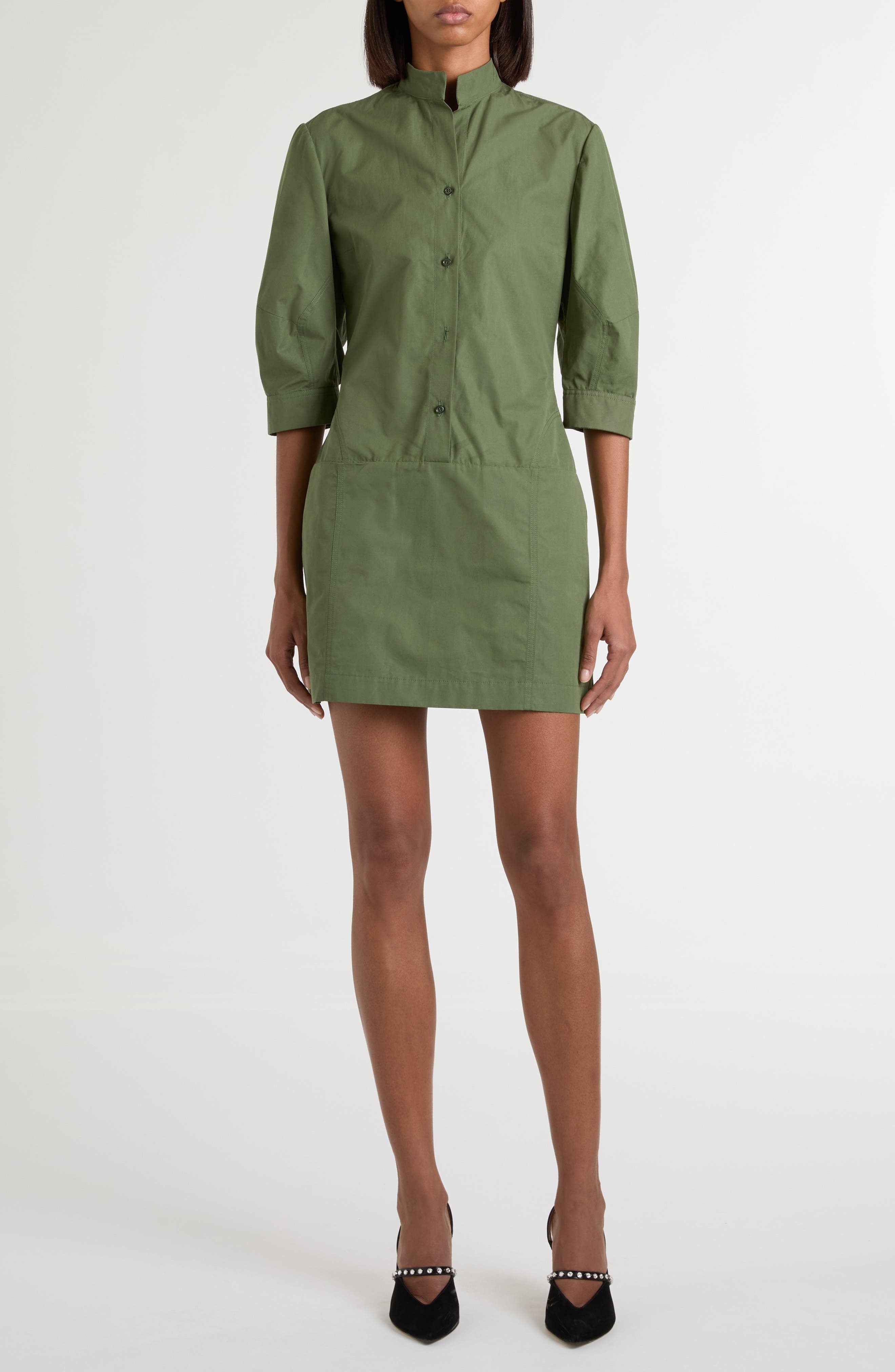 McQueen Day Button Front Cotton Poplin Minidress in Khaki at Nordstrom - 1