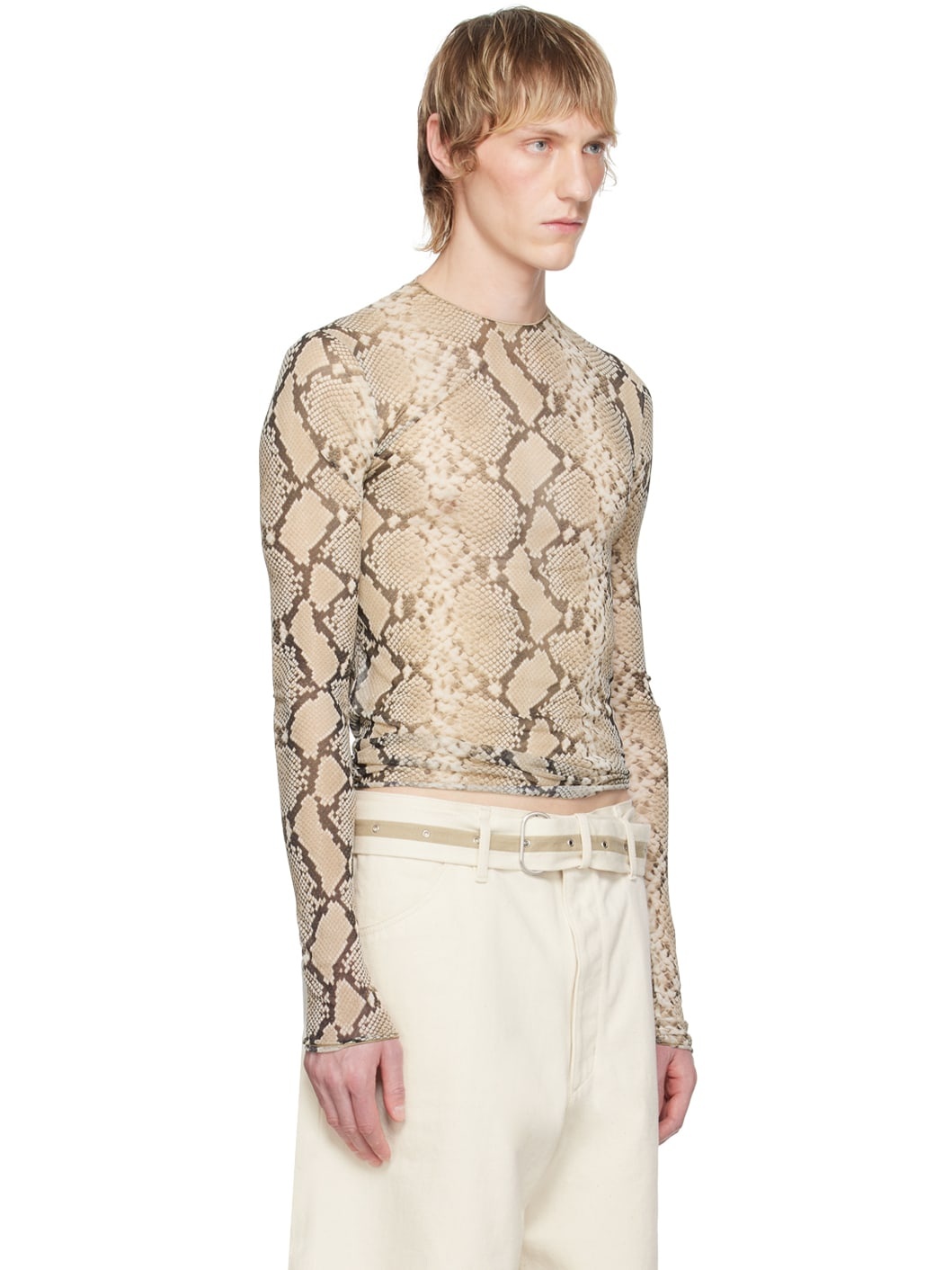 Beige Printed Long Sleeve T-Shirt - 2