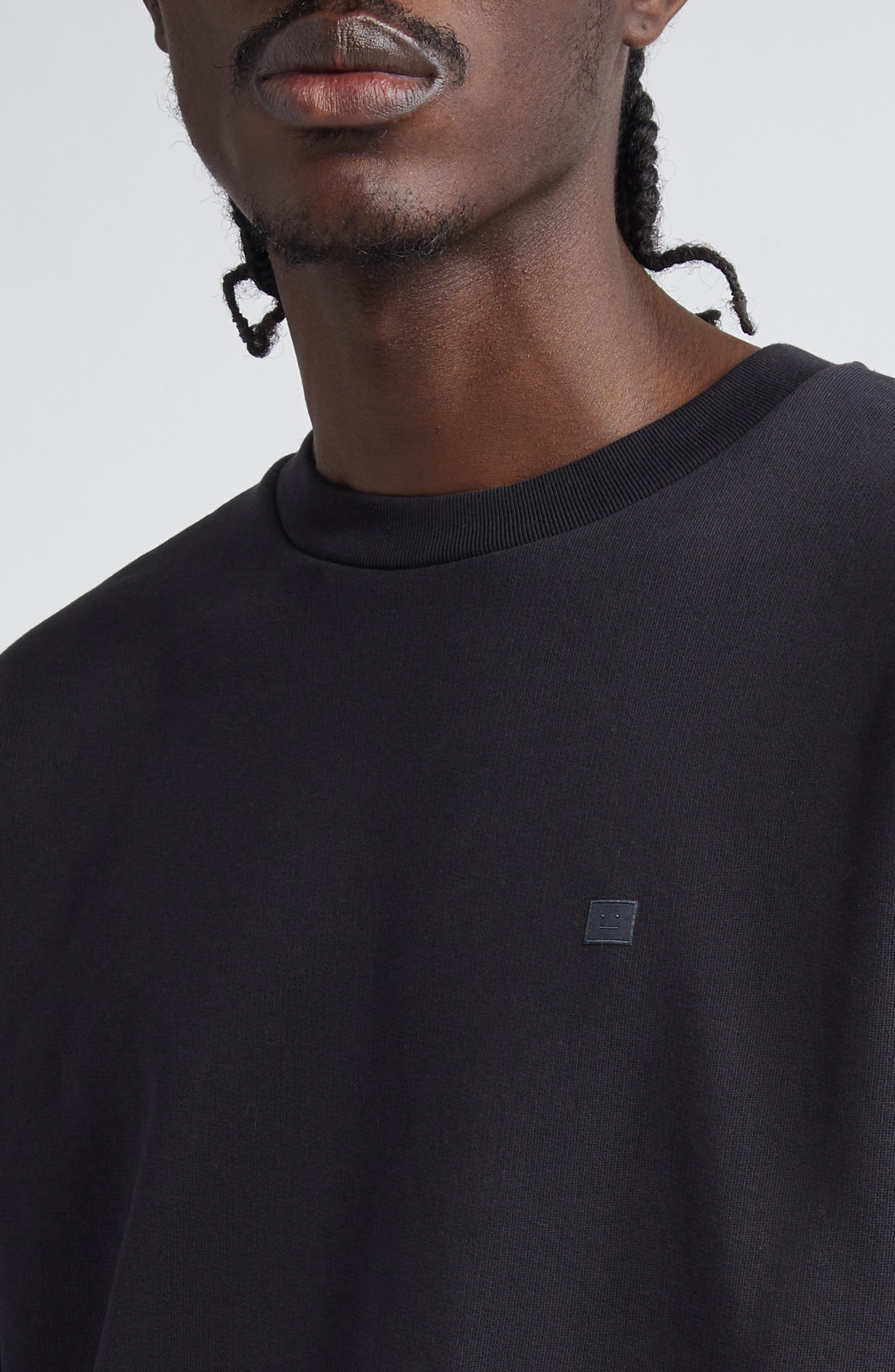 Acne Studios Embroidered Face Patch Fleece Sweatshirt in Black at Nordstrom - 4