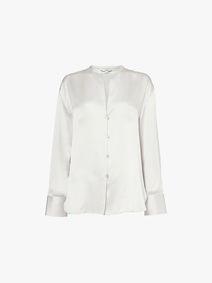 Stand-collar relaxed-fit silk blouse - 1