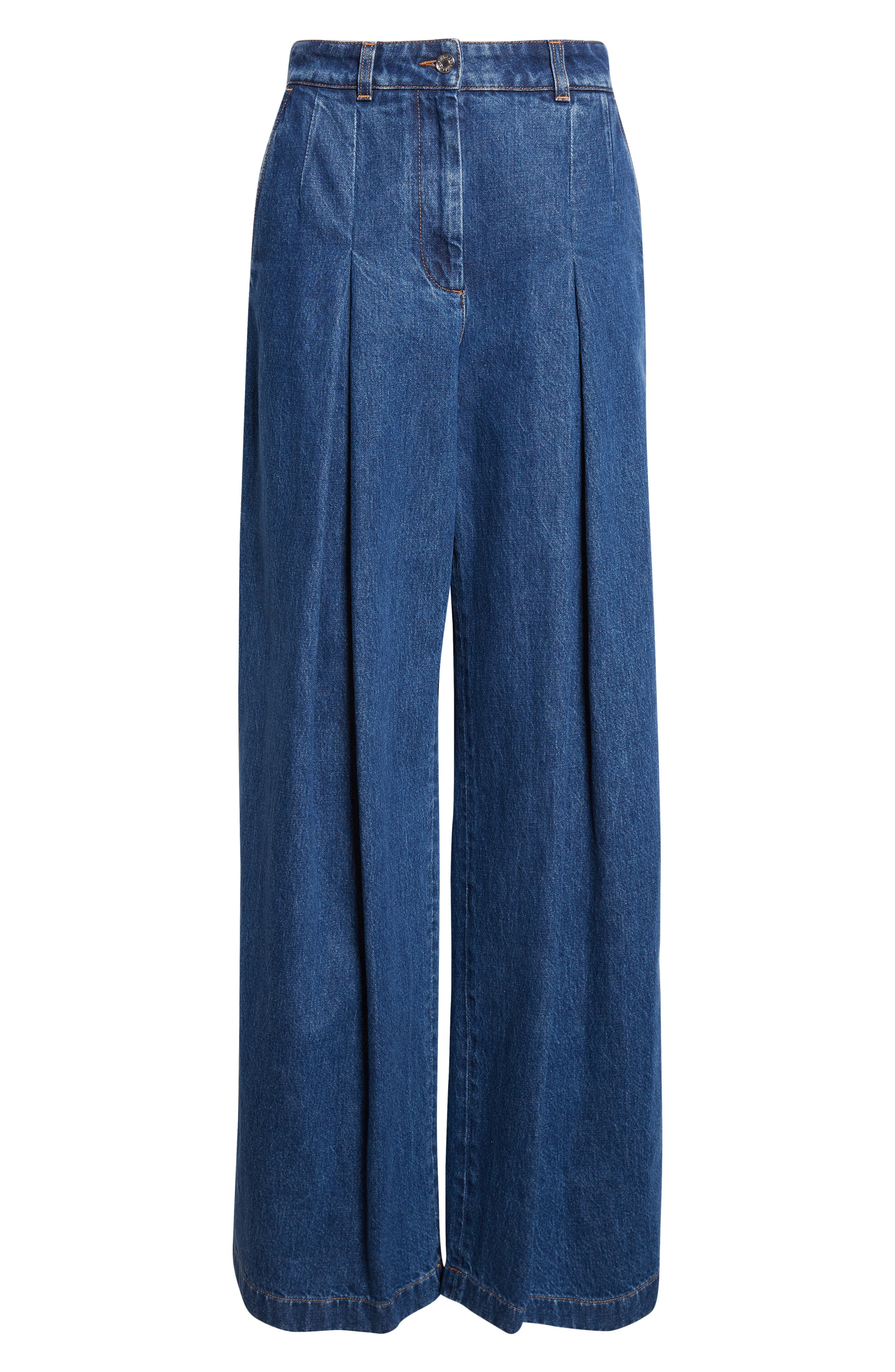 Dolce&Gabbana Pleated High Waist Wide Leg Denim Trousers in S9001 Blue at Nordstrom - 6