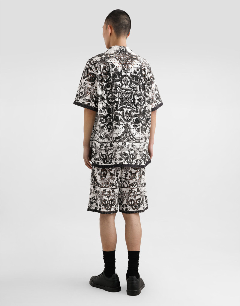 Majolica-print hawaii crochet lace shirt 3