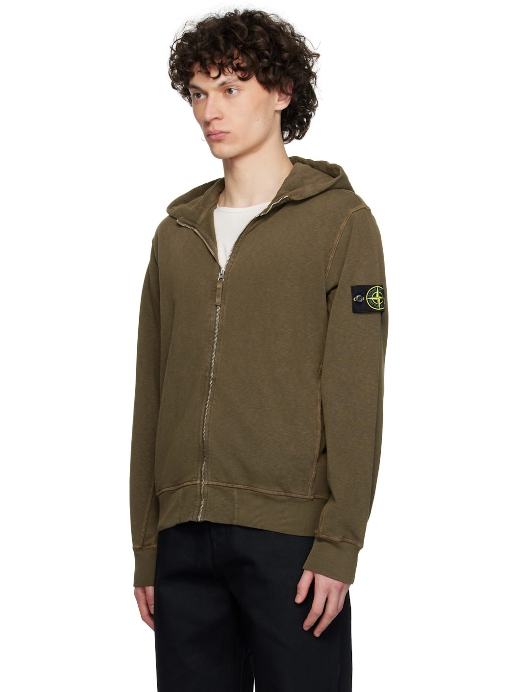 Khaki Malfilé Fleece Old Effect Hoodie - 4