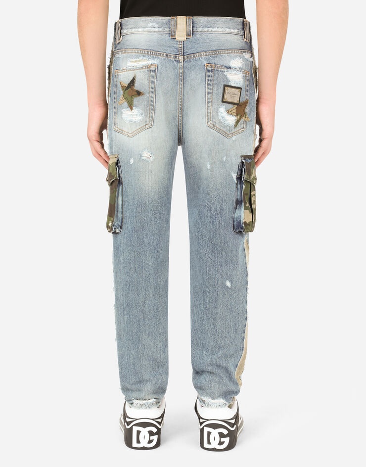 Loose light blue cargo jeans with rips - 2