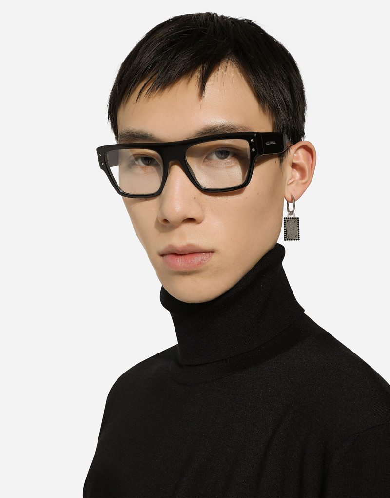 Dolce & Gabbana Single Creole earring with logo tag and rhinestones outlook