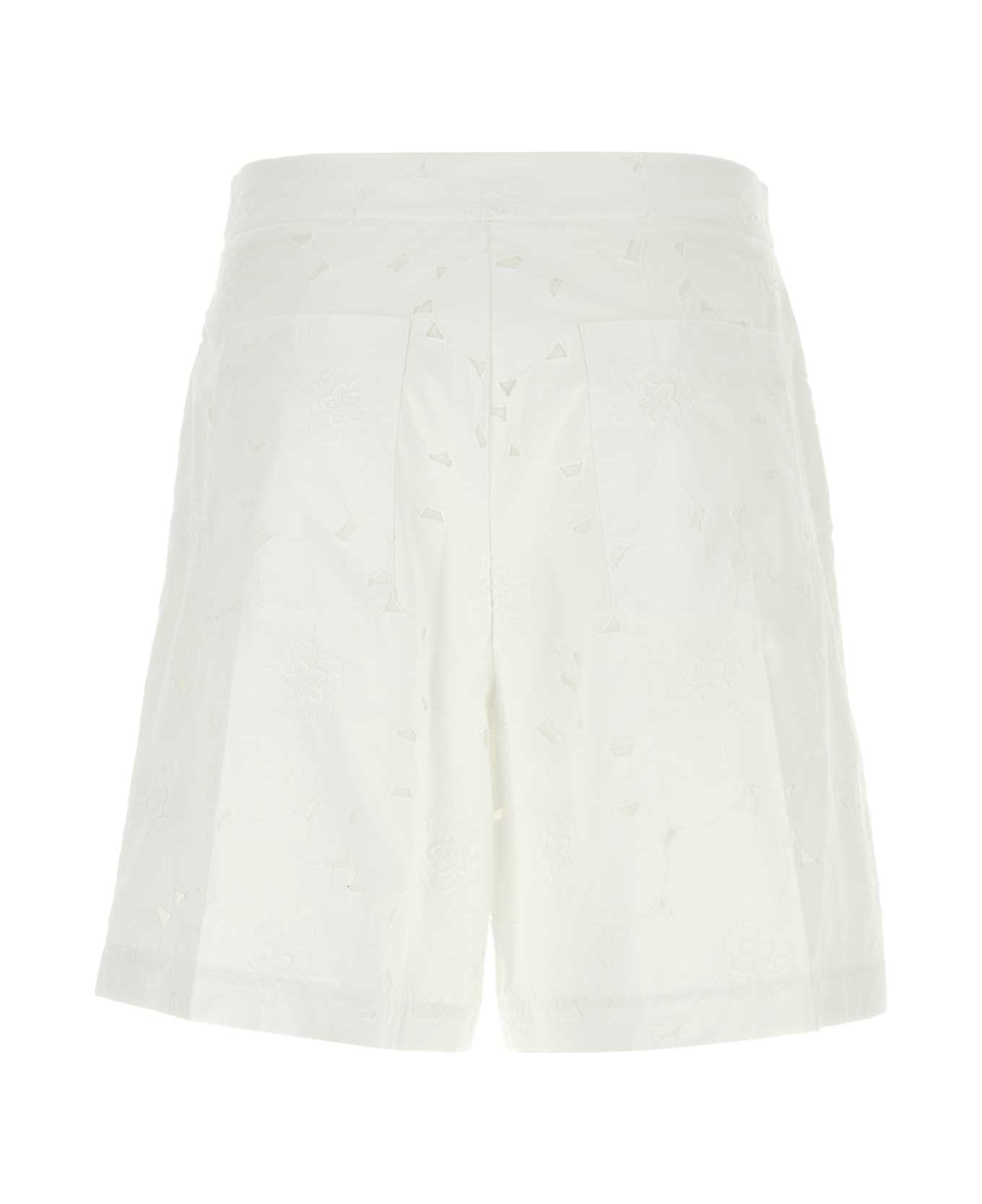 White Cotton Blend Bermuda Shorts - 2
