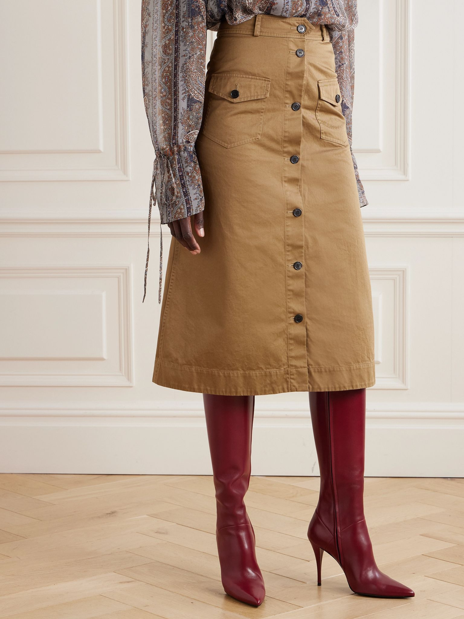Cotton-twill midi skirt Sand - 3