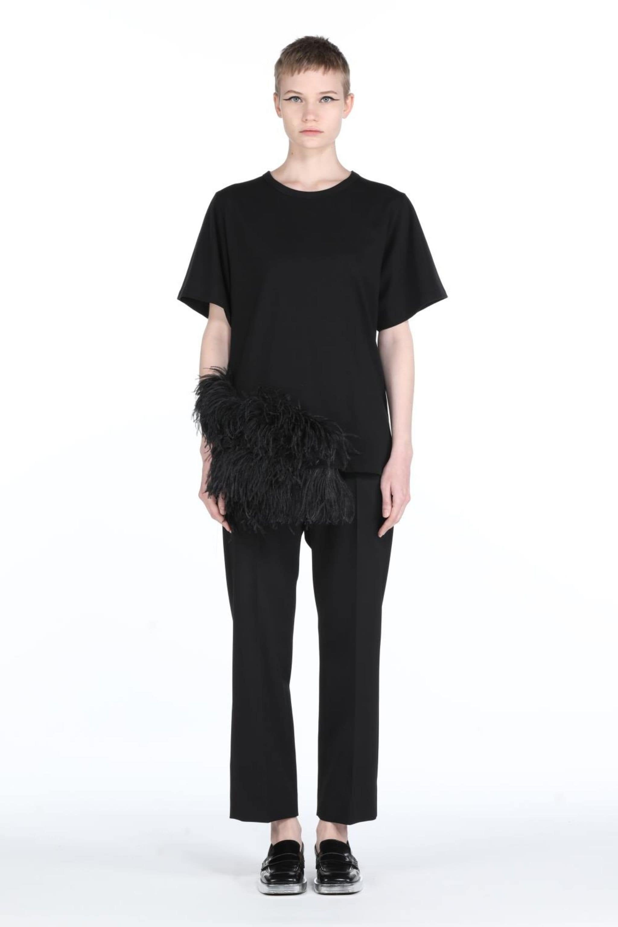 FEATHER-TRIMMED COTTON T-SHIRT - 4
