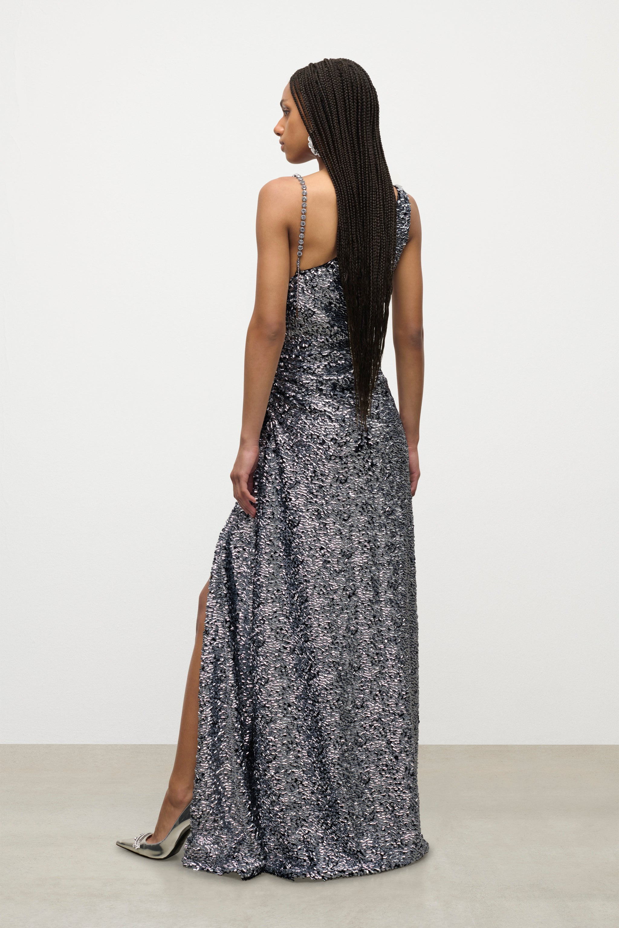 CRYSTAL STRAP SEQUIN GOWN - 4