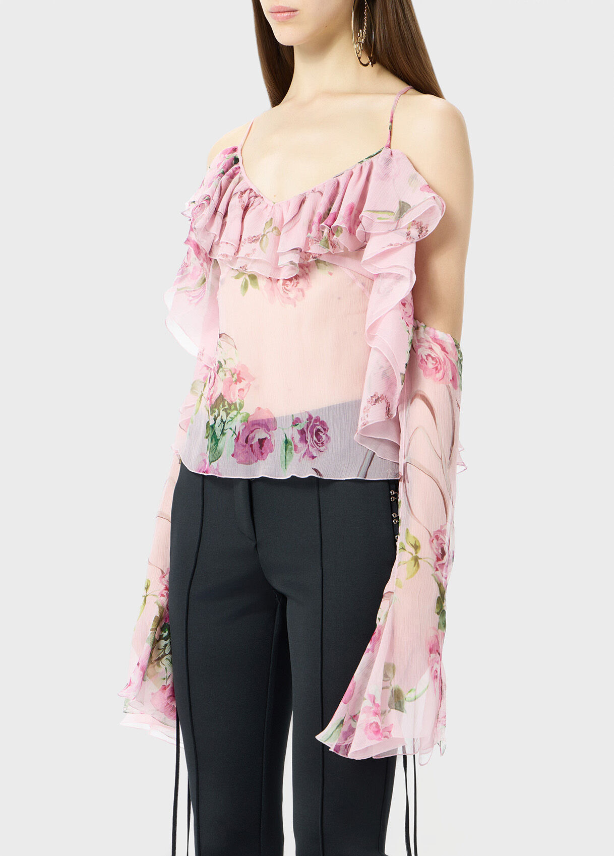 PRINTED SILK CREPONNE BLOUSE WITH RUFFLES - 4