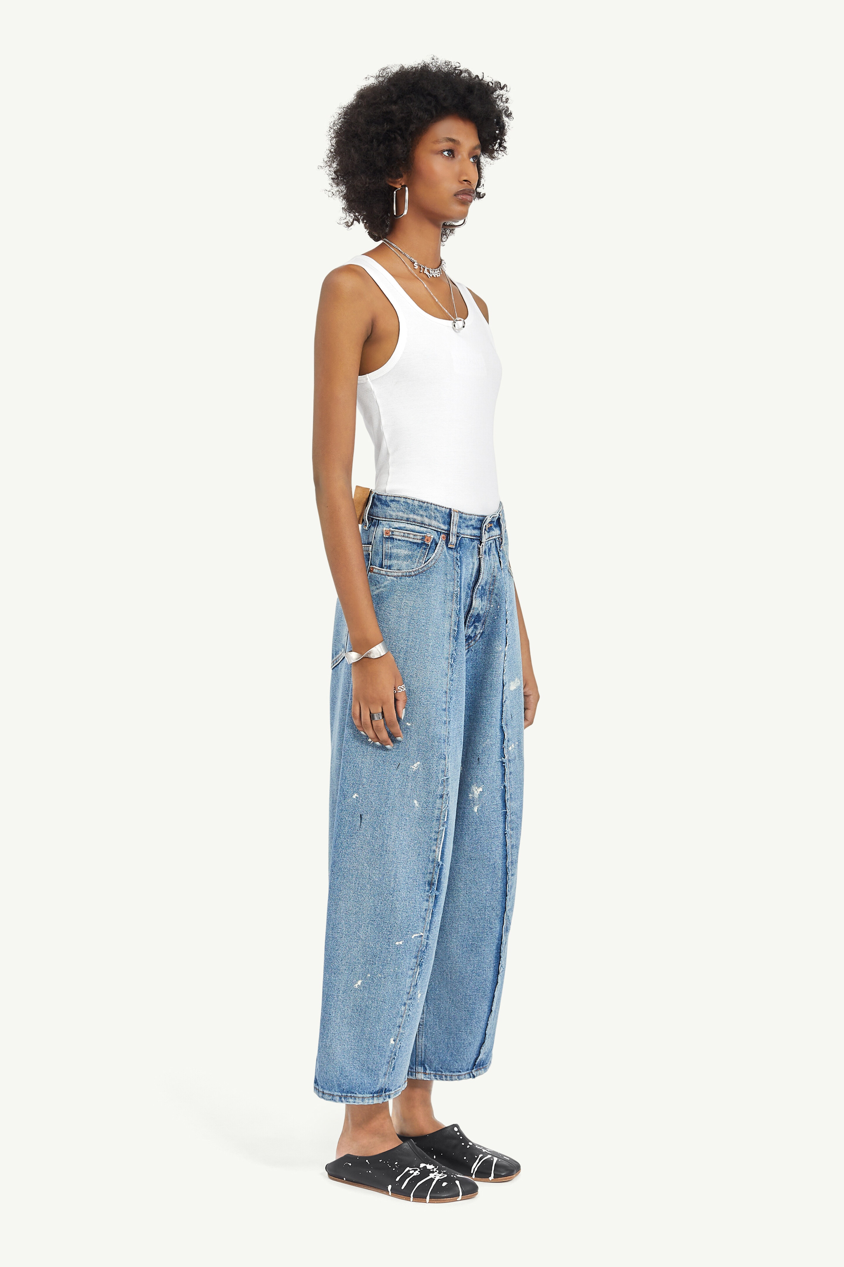 Paint-Splattered Blue Denim Trousers - 3