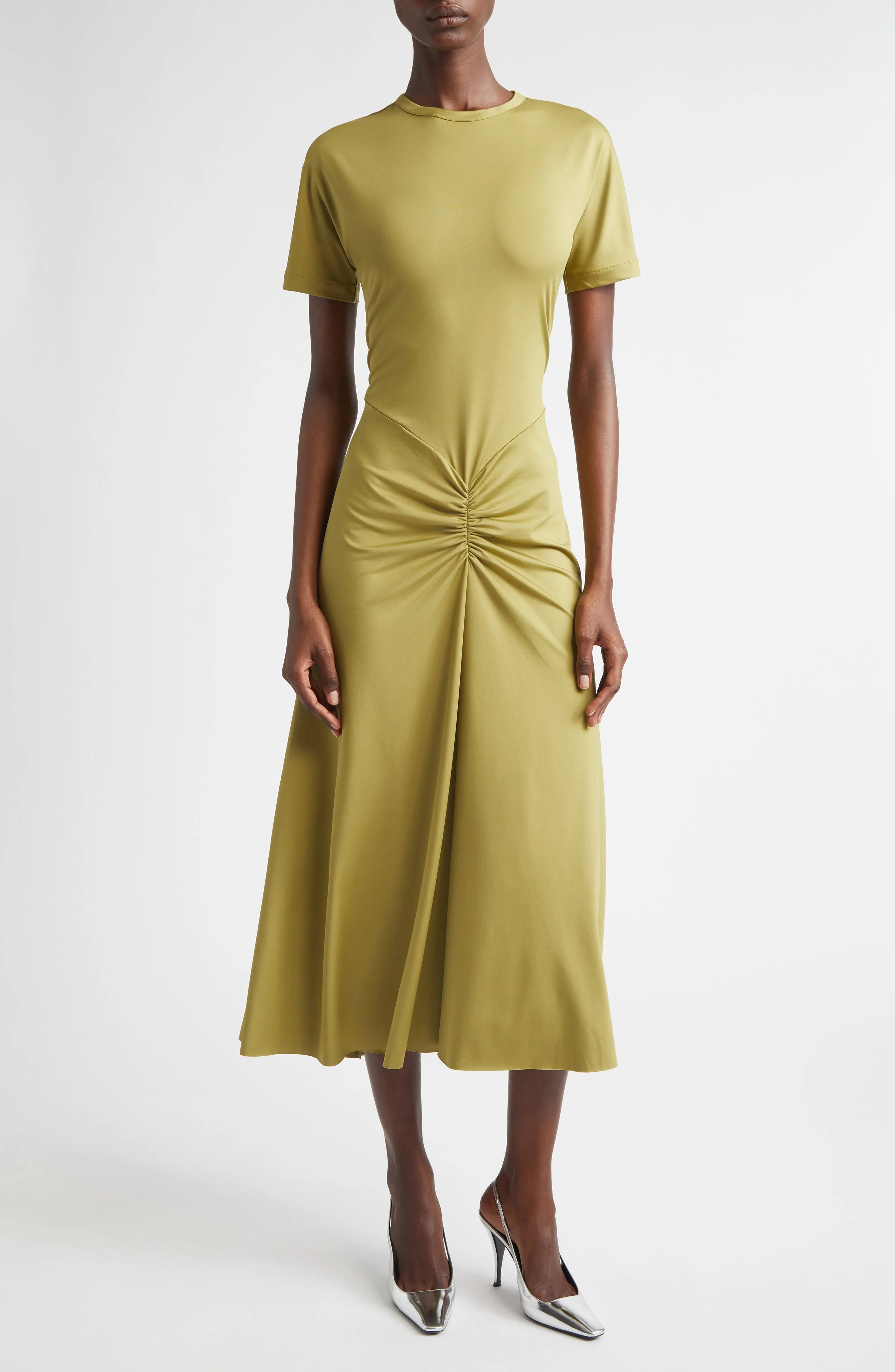 Victoria Beckham Gathered Detail T-Shirt Midi Dress in Greenfinch at Nordstrom - 1