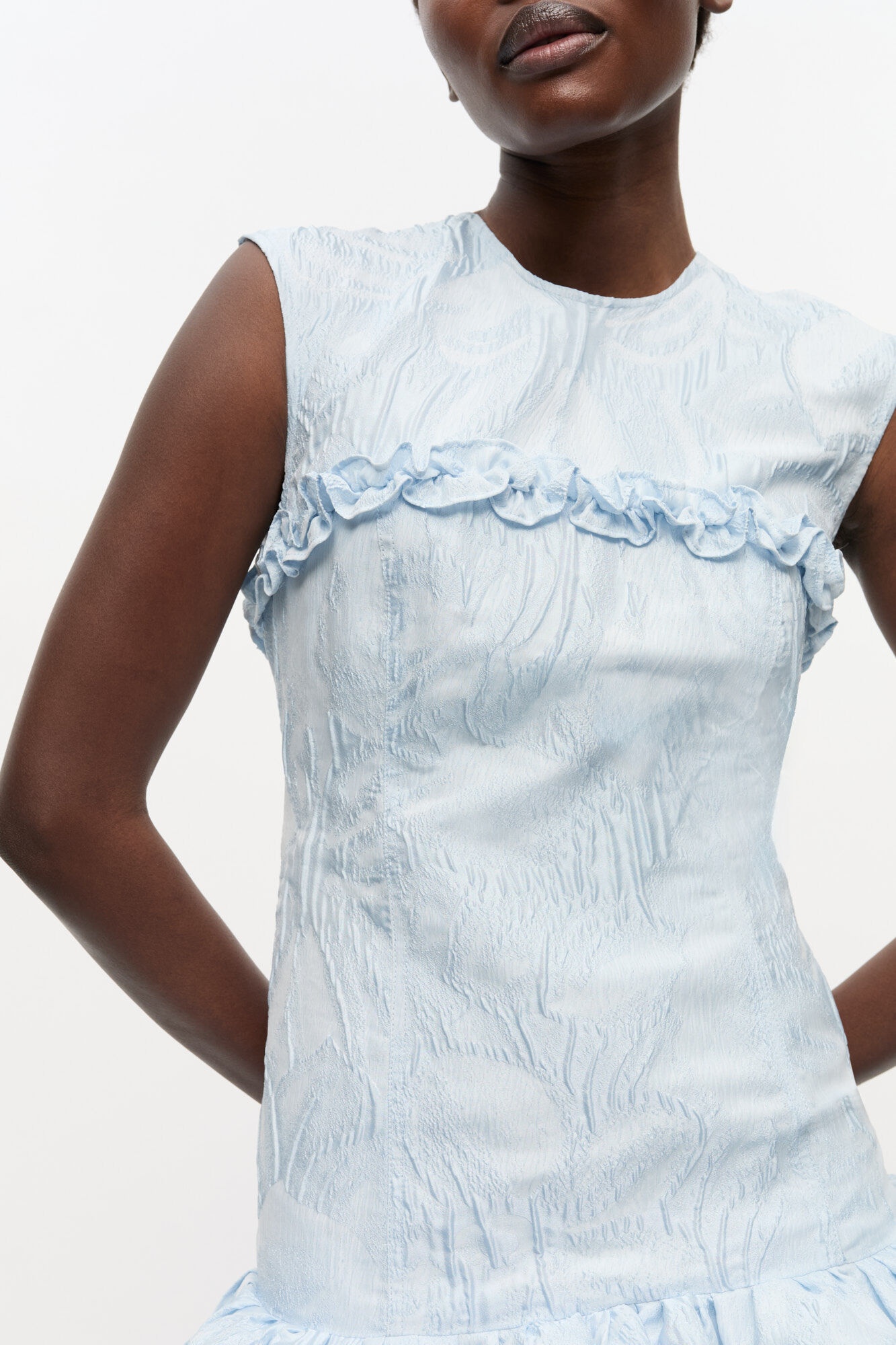 BLUE TEXTURED CLOQUE CORSET MINI DRESS - 5