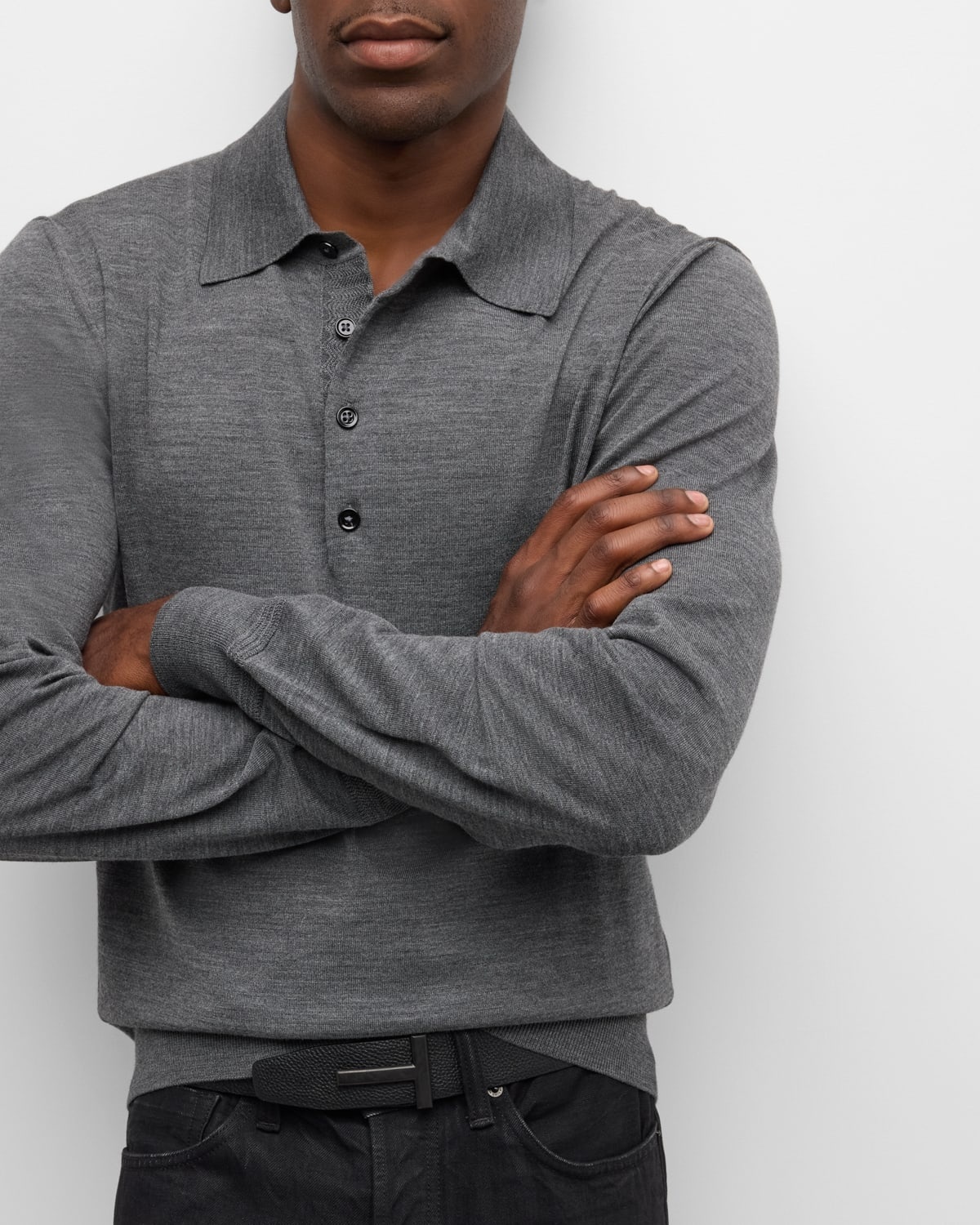 Men's Fine-Gauge Wool Polo Sweater - 5