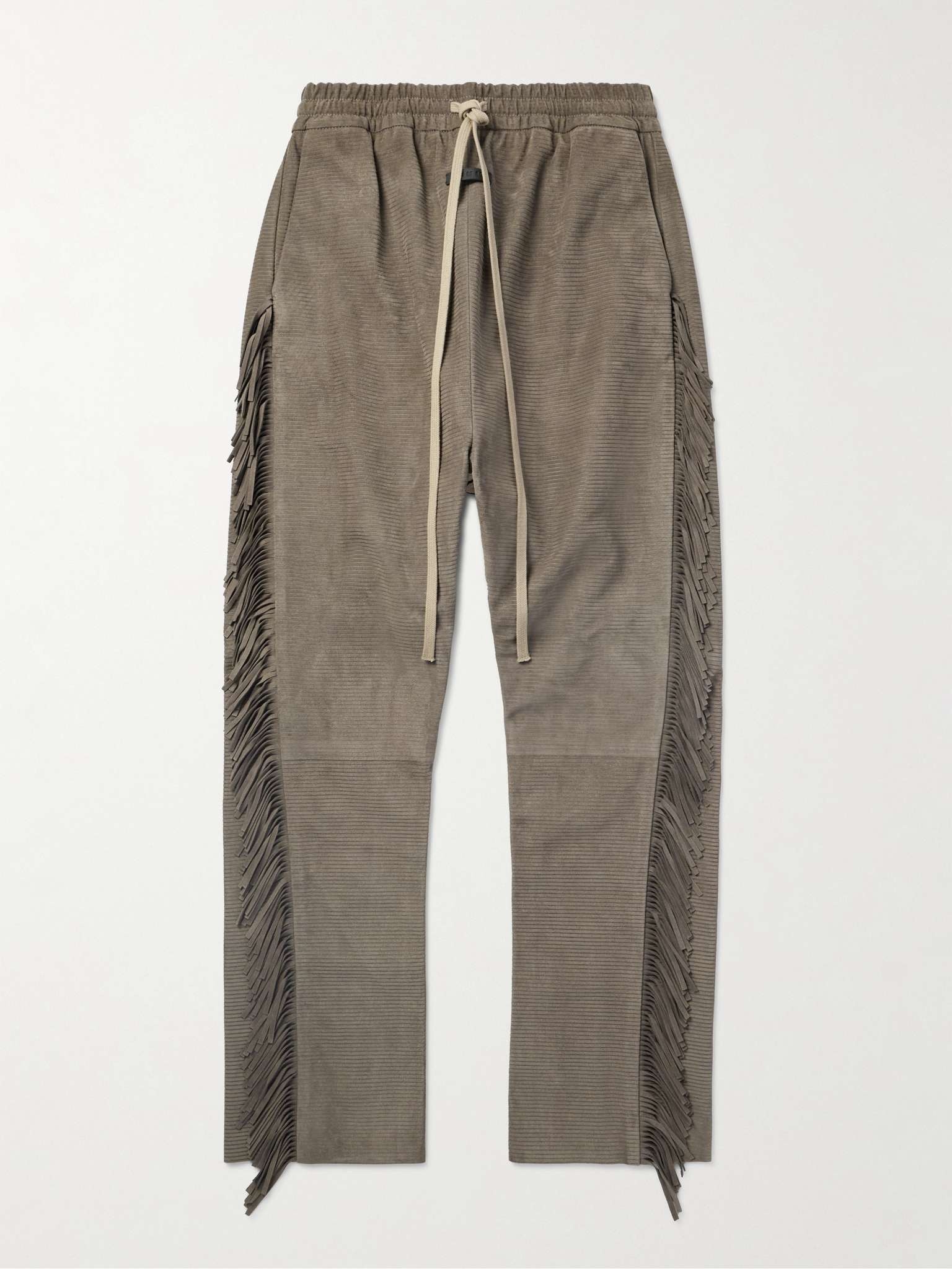 Straight-Leg Logo-Appliquèd Ribbed Fringed Suede Trousers - 1