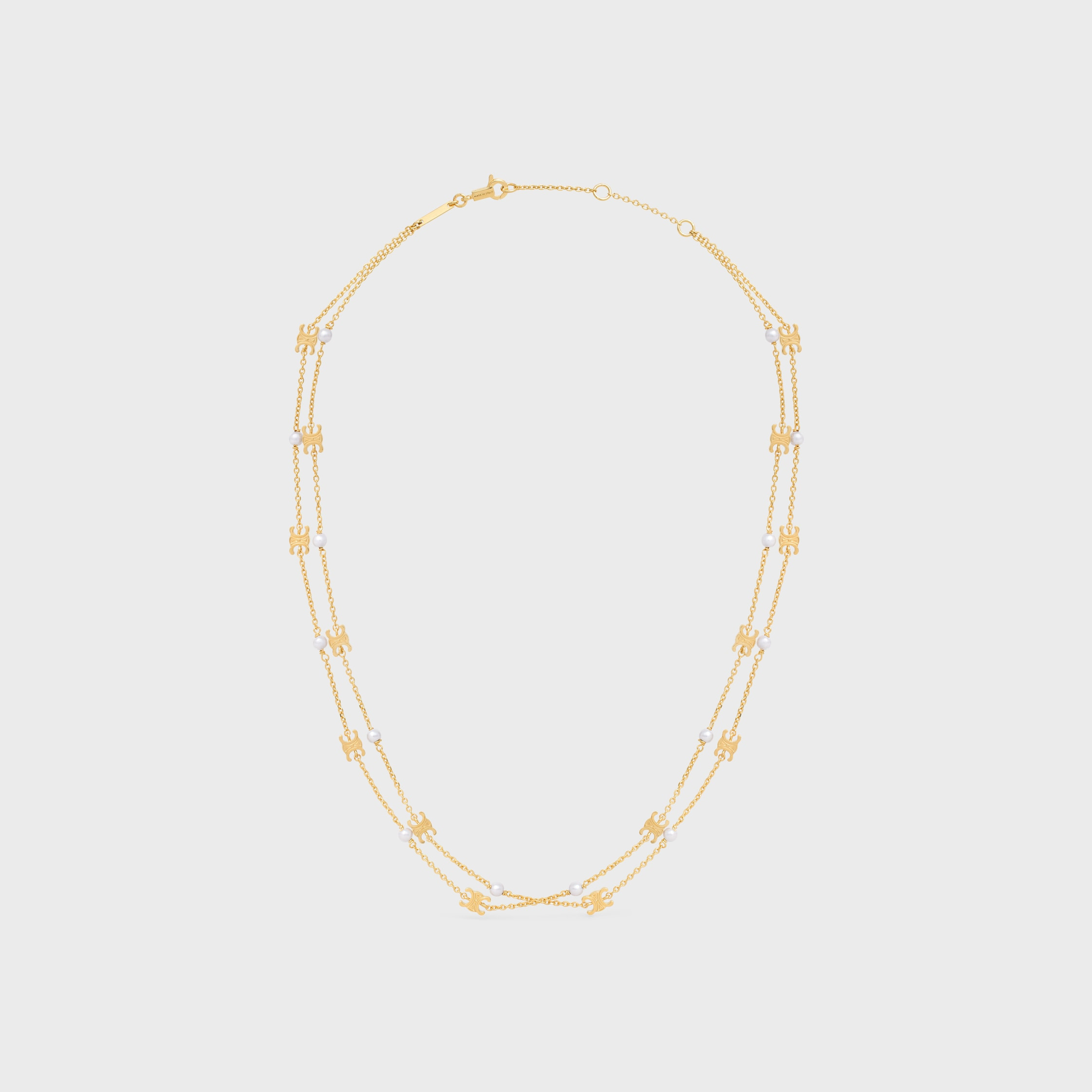 Triomphe Pearl Double Necklace in Brass with Gold Finish and Resin Pearls - 1