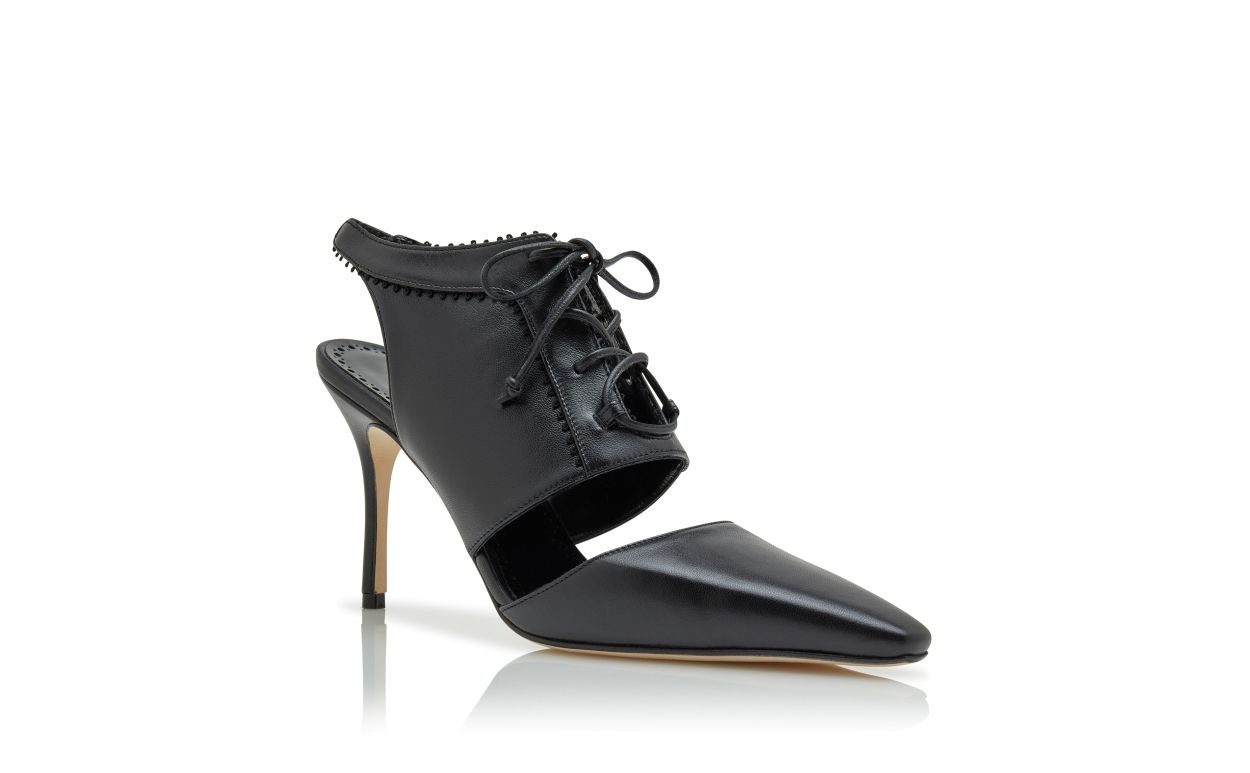 Black Nappa Leather Lace-Up Shoe Booties - 3