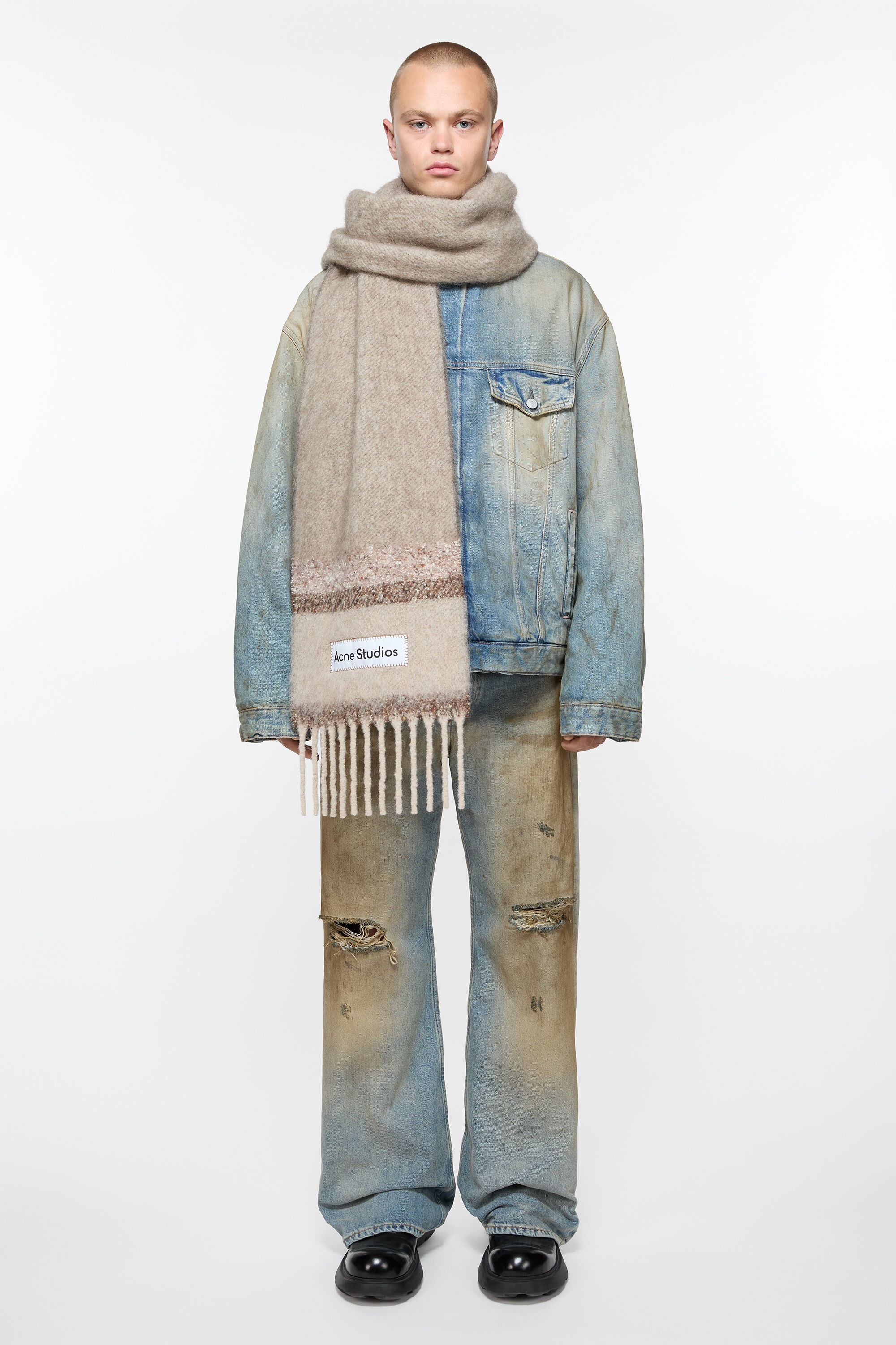 Fringed scarf logo - Brown/beige - 3