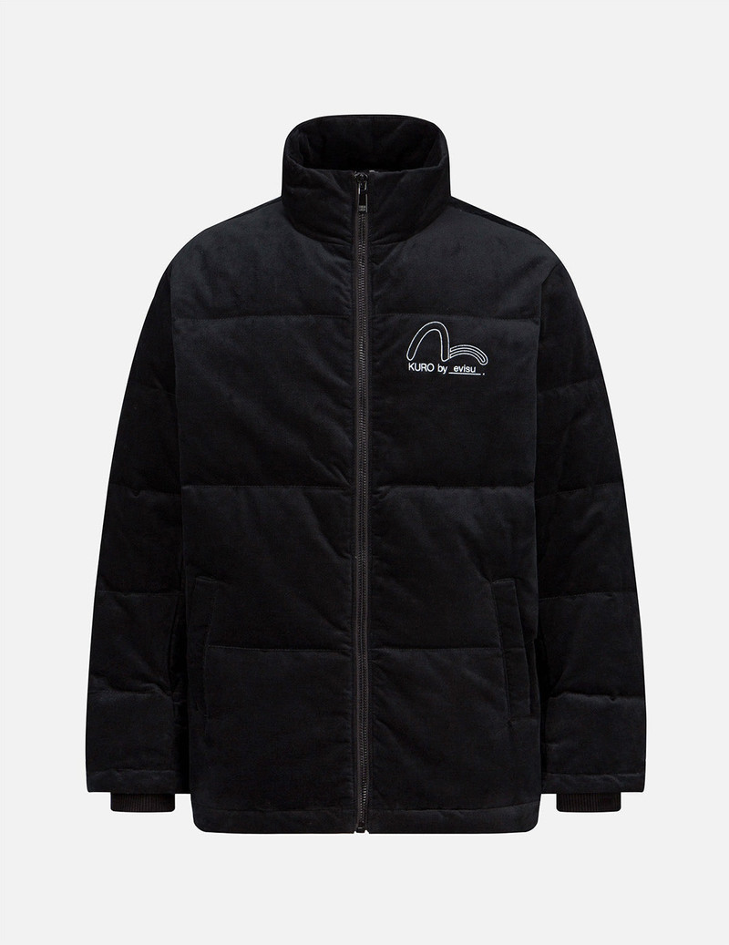Seagull and Slogan Embroidered Velvet Down Jacket 1