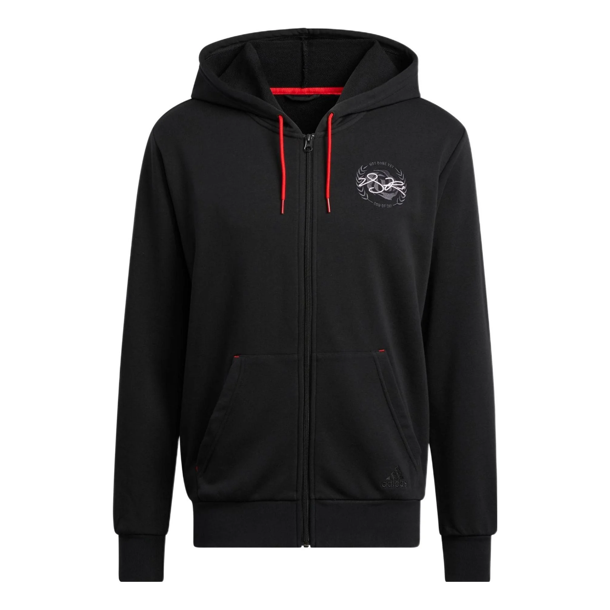 adidas Sleeve Side Alphabet Basketball Sports Hooded Jacket Men's Black HH8945 - 1