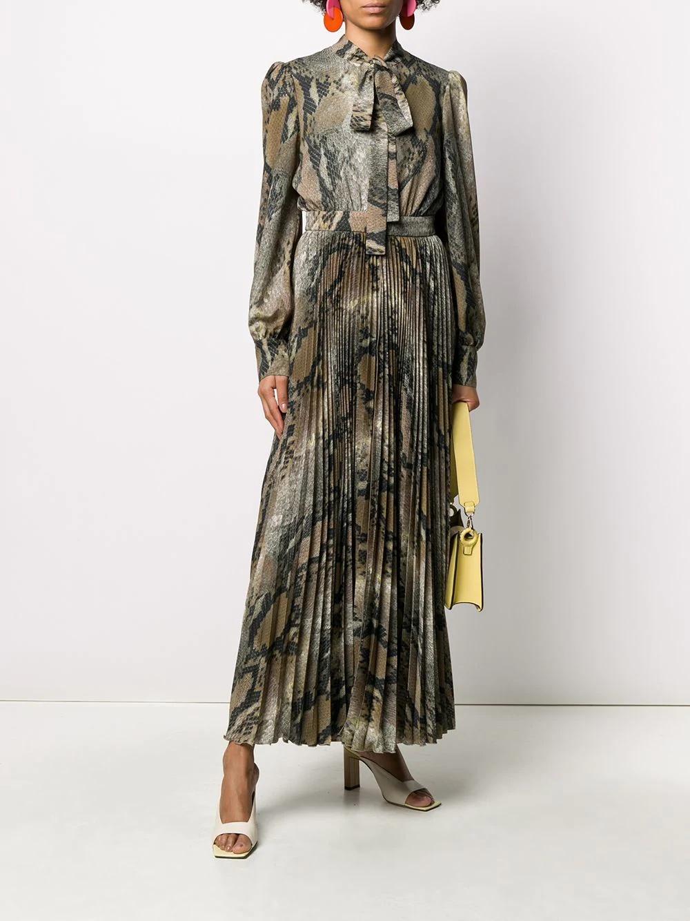 tie-neck snakeskin-print pleated dress - 2