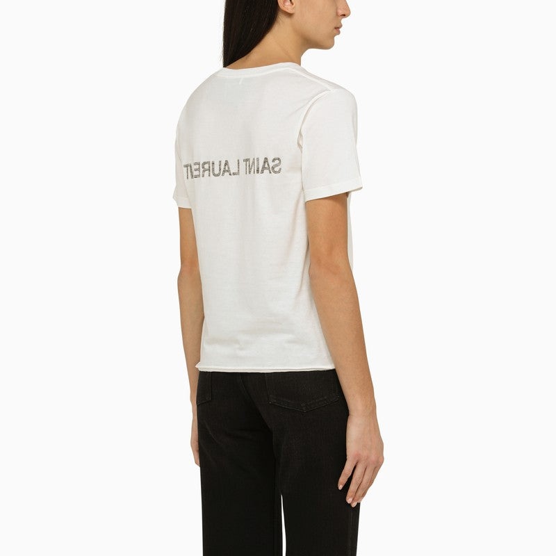 Saint Laurent Natural T-Shirt With Logo Women - 3