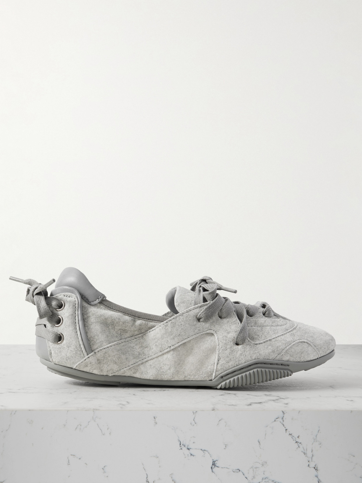 Leather-trimmed Suede Ballet Flats - 1