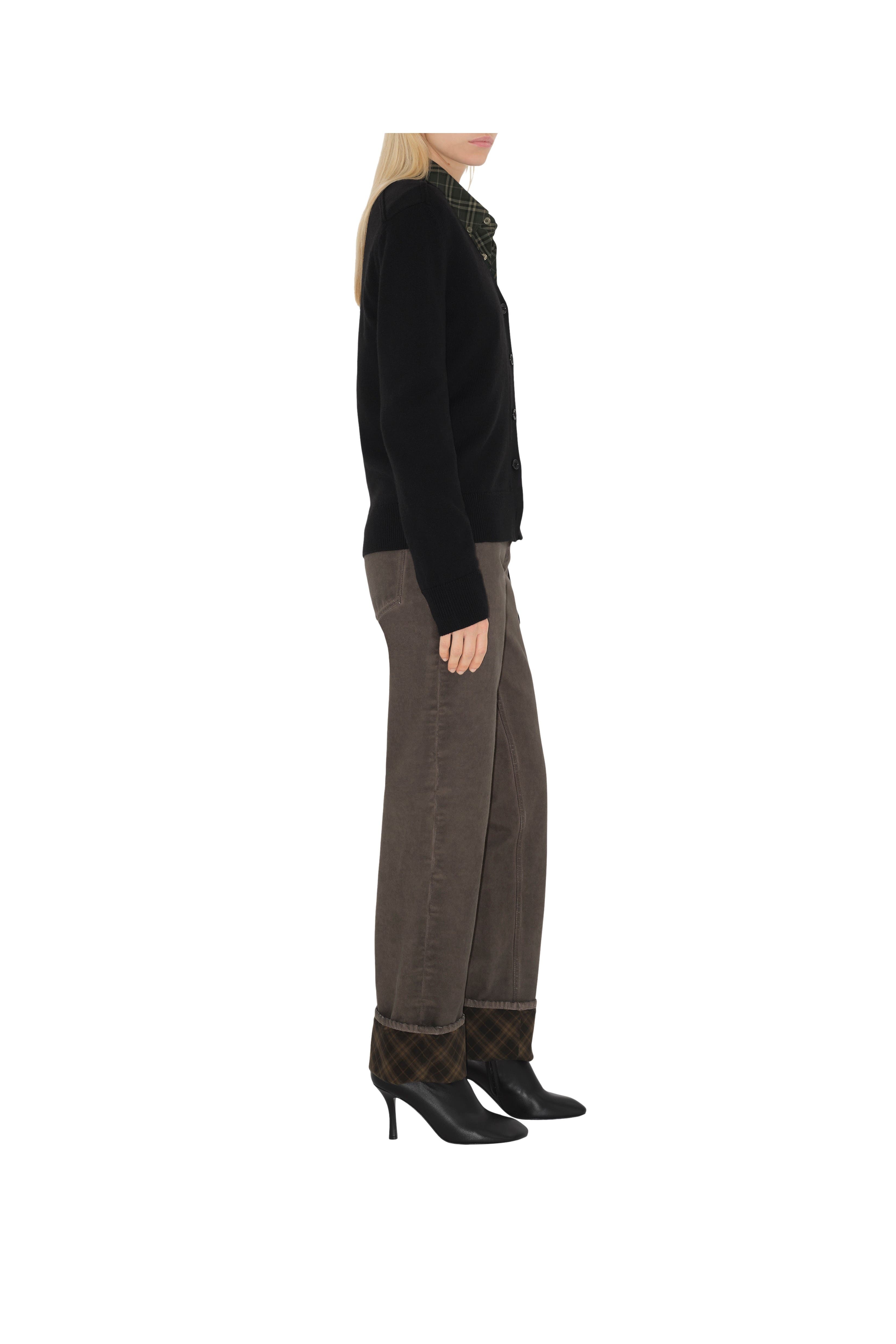 burberry Check Label Wool Cardigan in Black at Nordstrom - 4