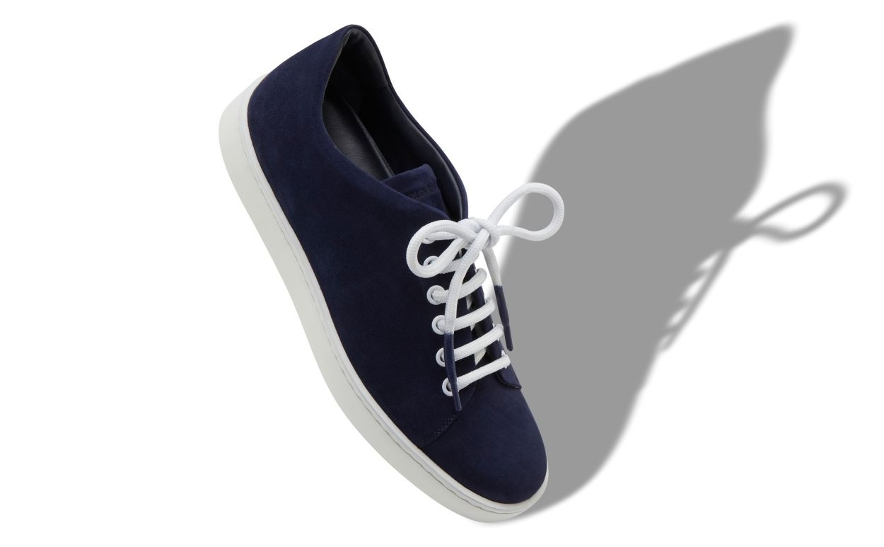 Navy Blue Suede Lace-Up Sneakers - 2