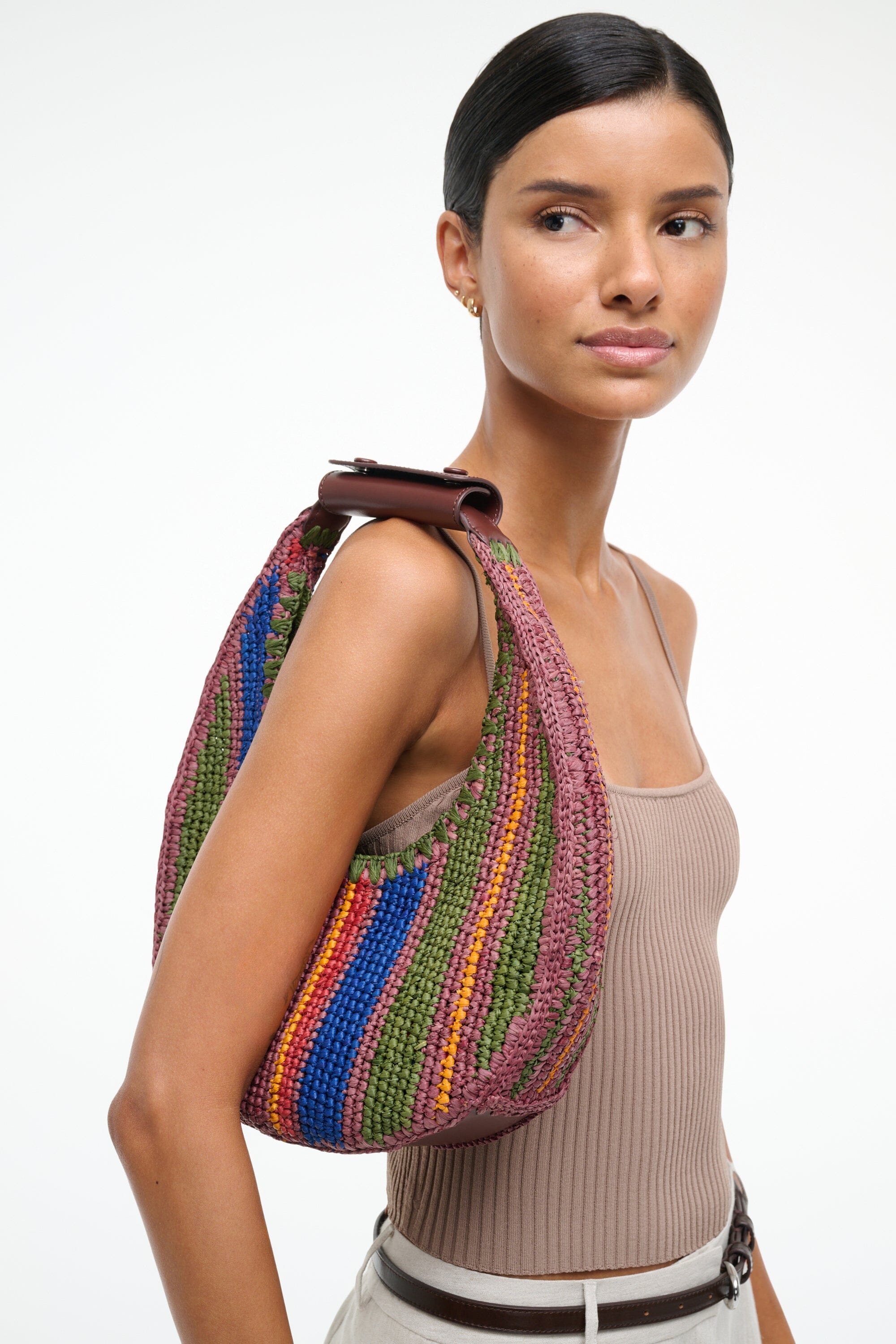 STAUD MOON TOTE BAG JUNGLE STRIPE RAFFIA - 4