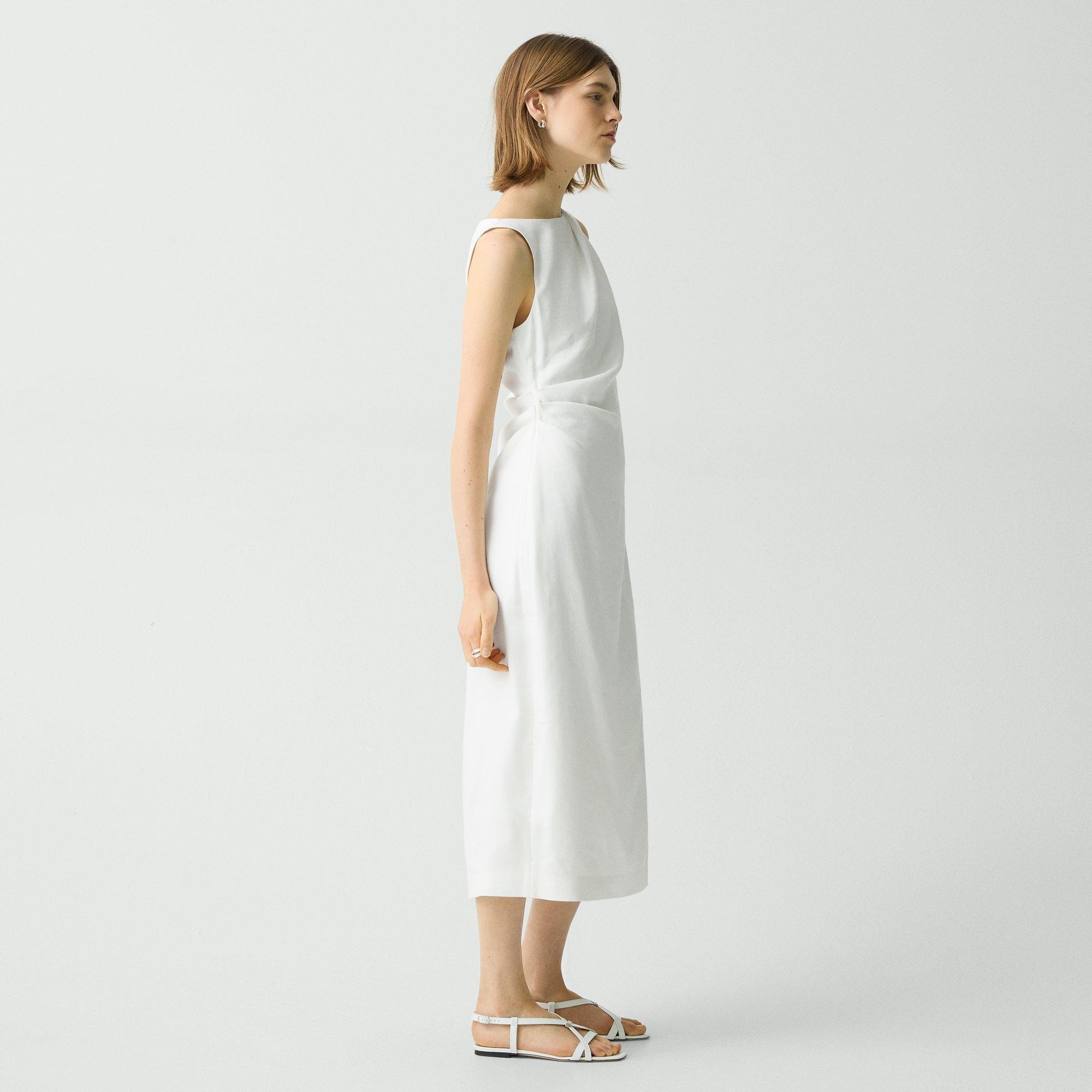 Draped Midi Dress in Linen-Viscose - 3