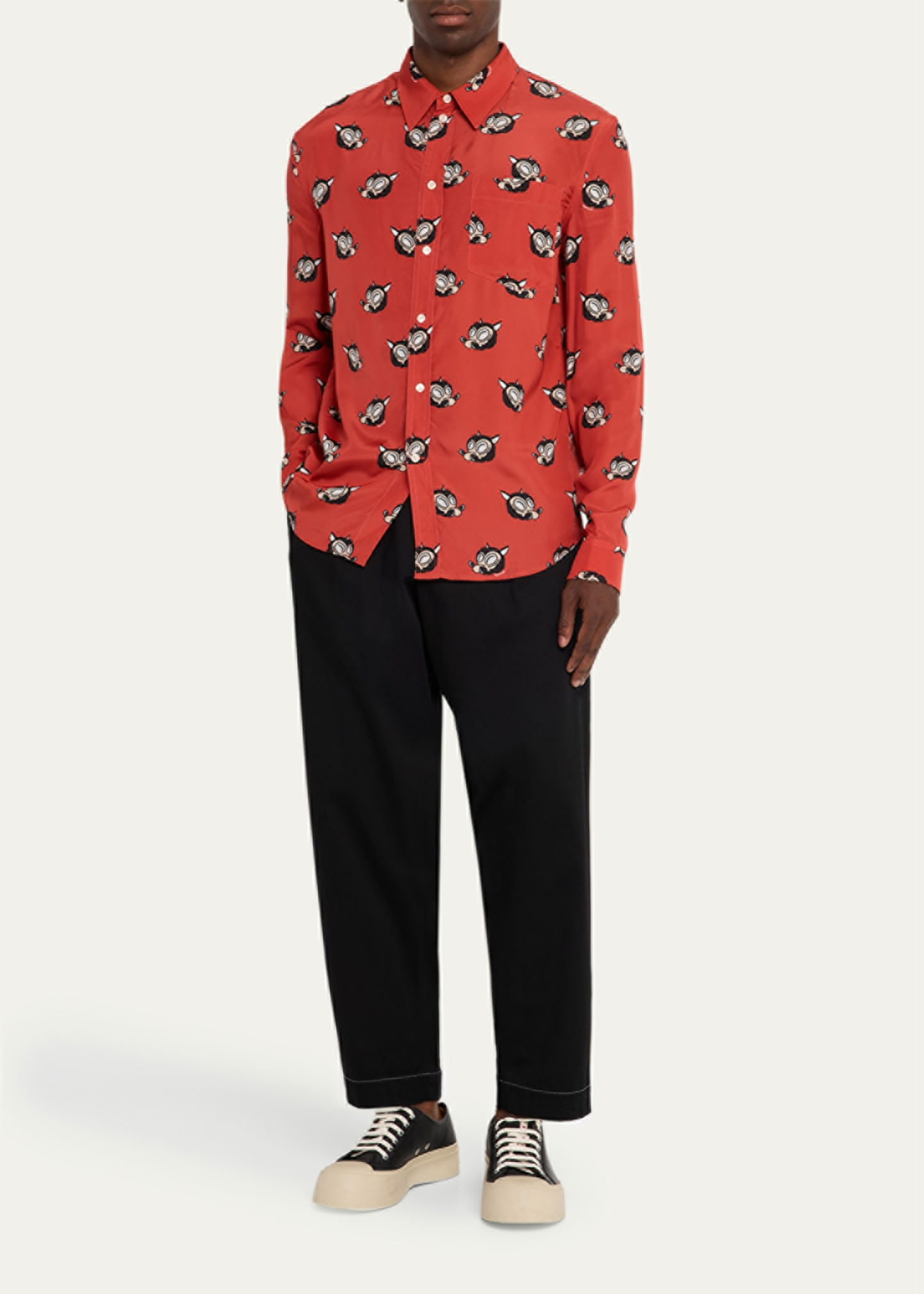 Men's Wolf-Print Point Collar Sport Shirt - 2