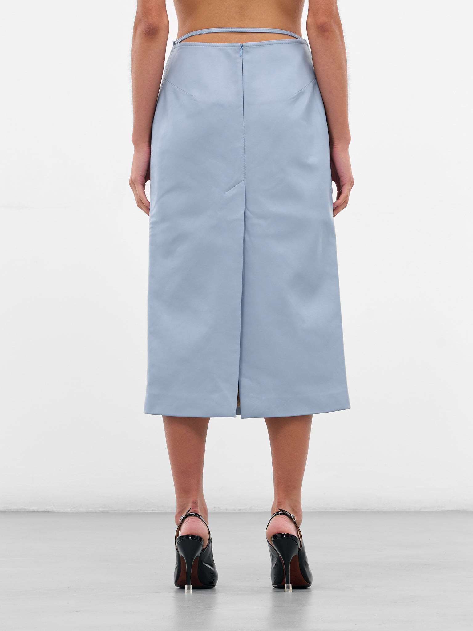 Blue Vegan Leather Midi Skirt - 3