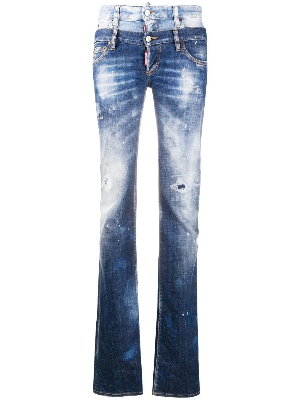 double-waist distressed jeans - 1