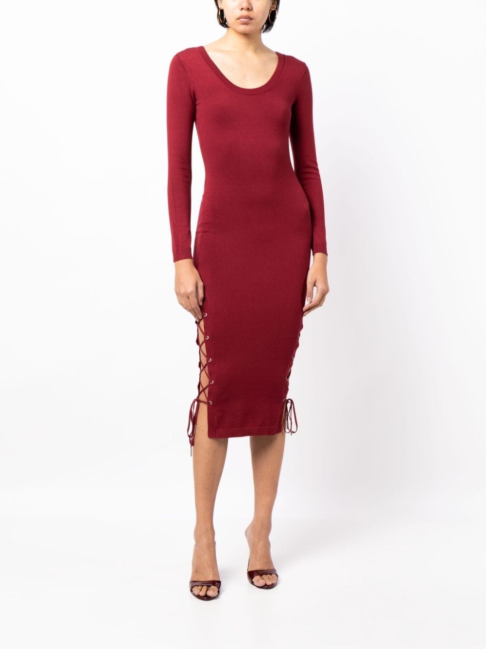 lace-up bodycon midi dress - 3