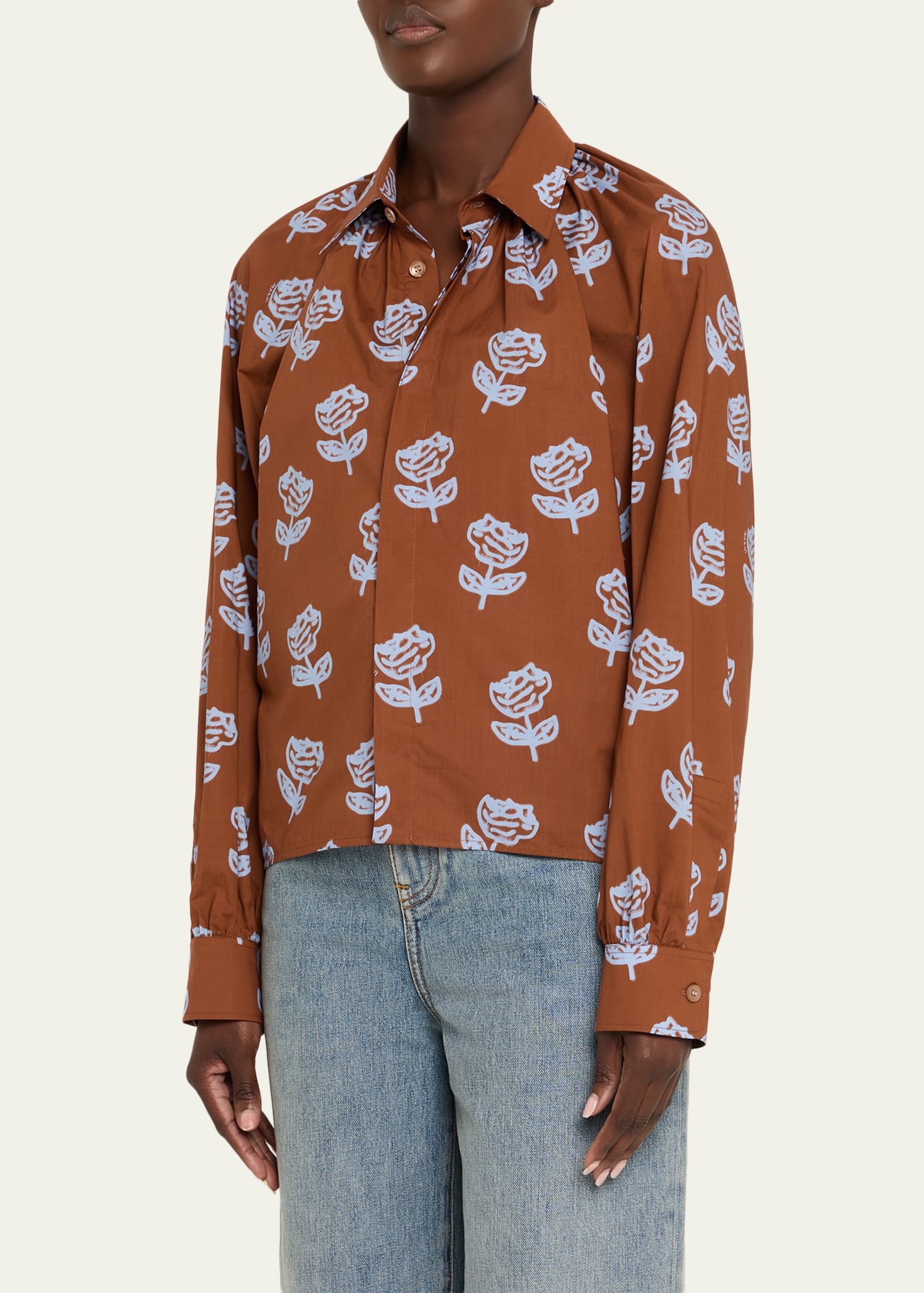 Crop-Print Long Sleeve Raglan Shirt - 4