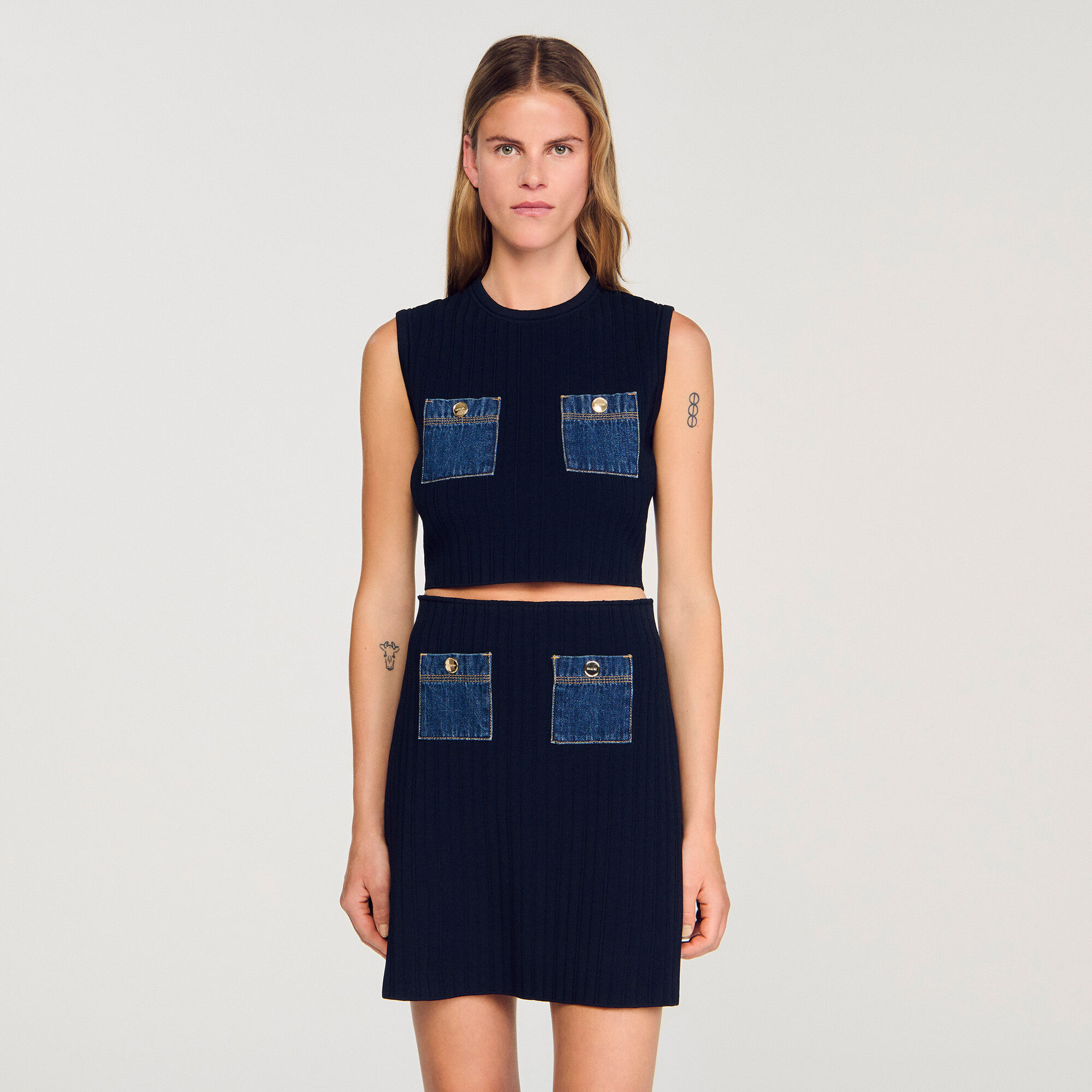 KNIT AND DENIM TOP - 4