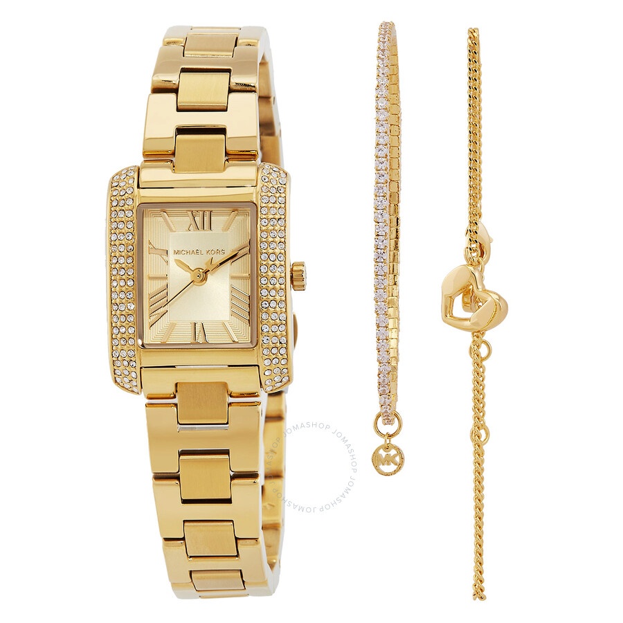 Michael Kors - Michael Kors Emery Quartz Gold Dial Ladies Watch and Bracelets Gift Set MK7510SET - 1