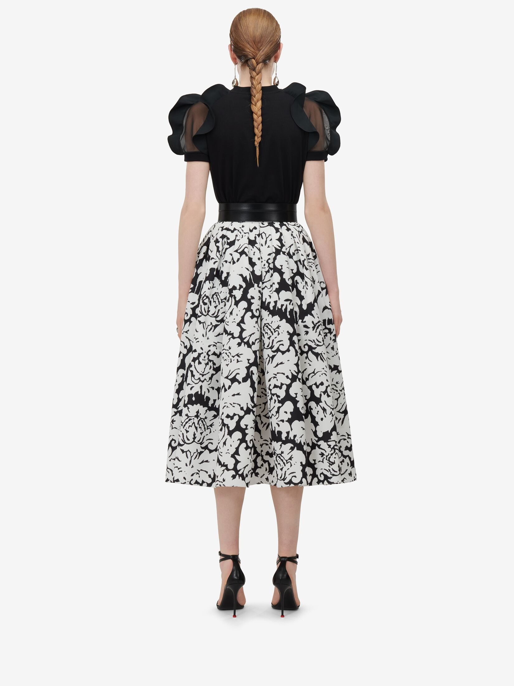 Women's Ruffle Detail T-shirt in Black - 4