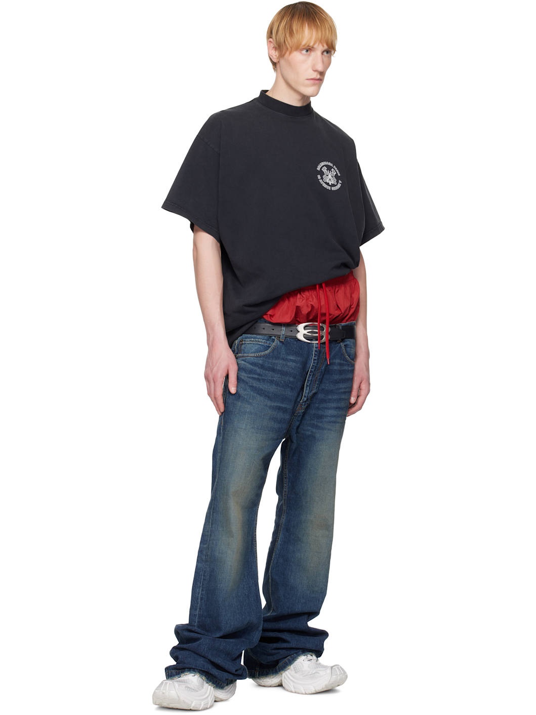Blue & Red Layered Jeans - 5