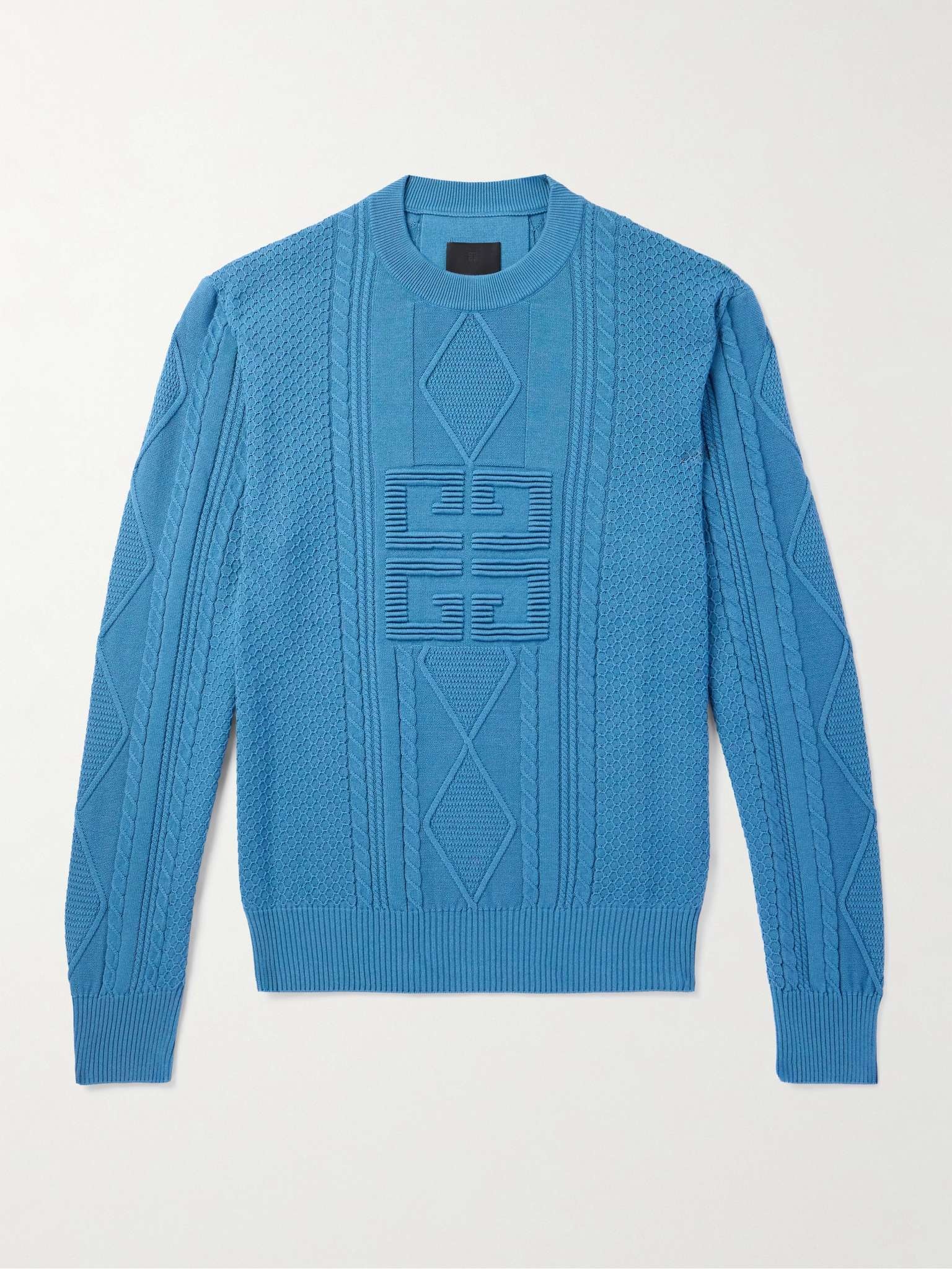 Logo-Jacquard Cable-Knit Cotton Sweater - 1