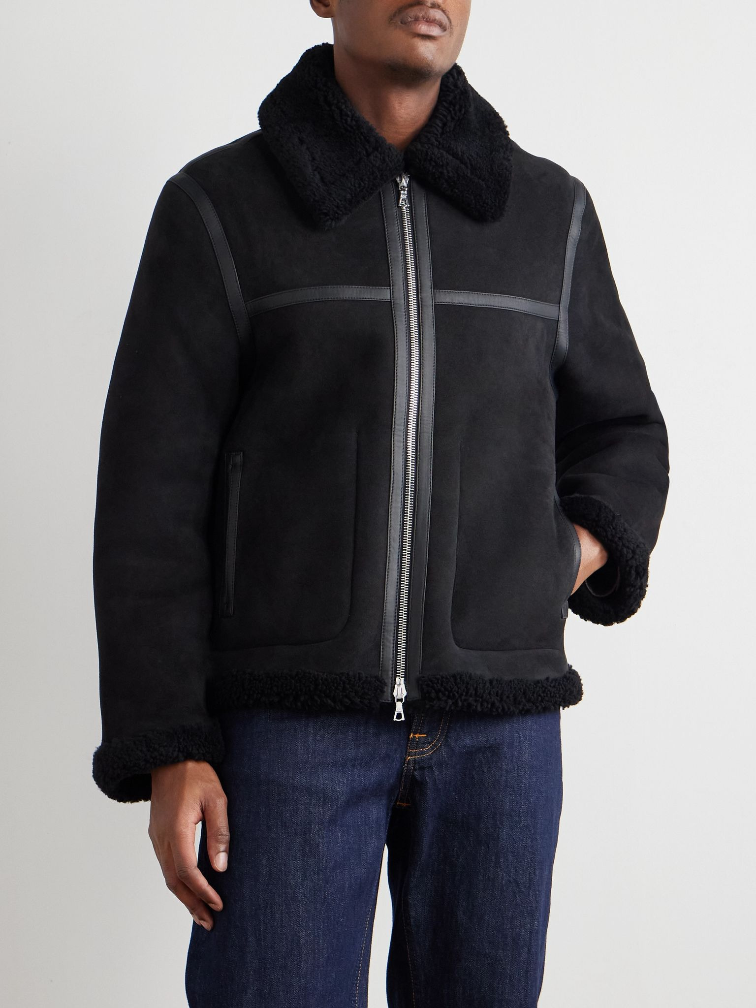 Isaac Leather-Trimmed Shearling Jacket Black - 3