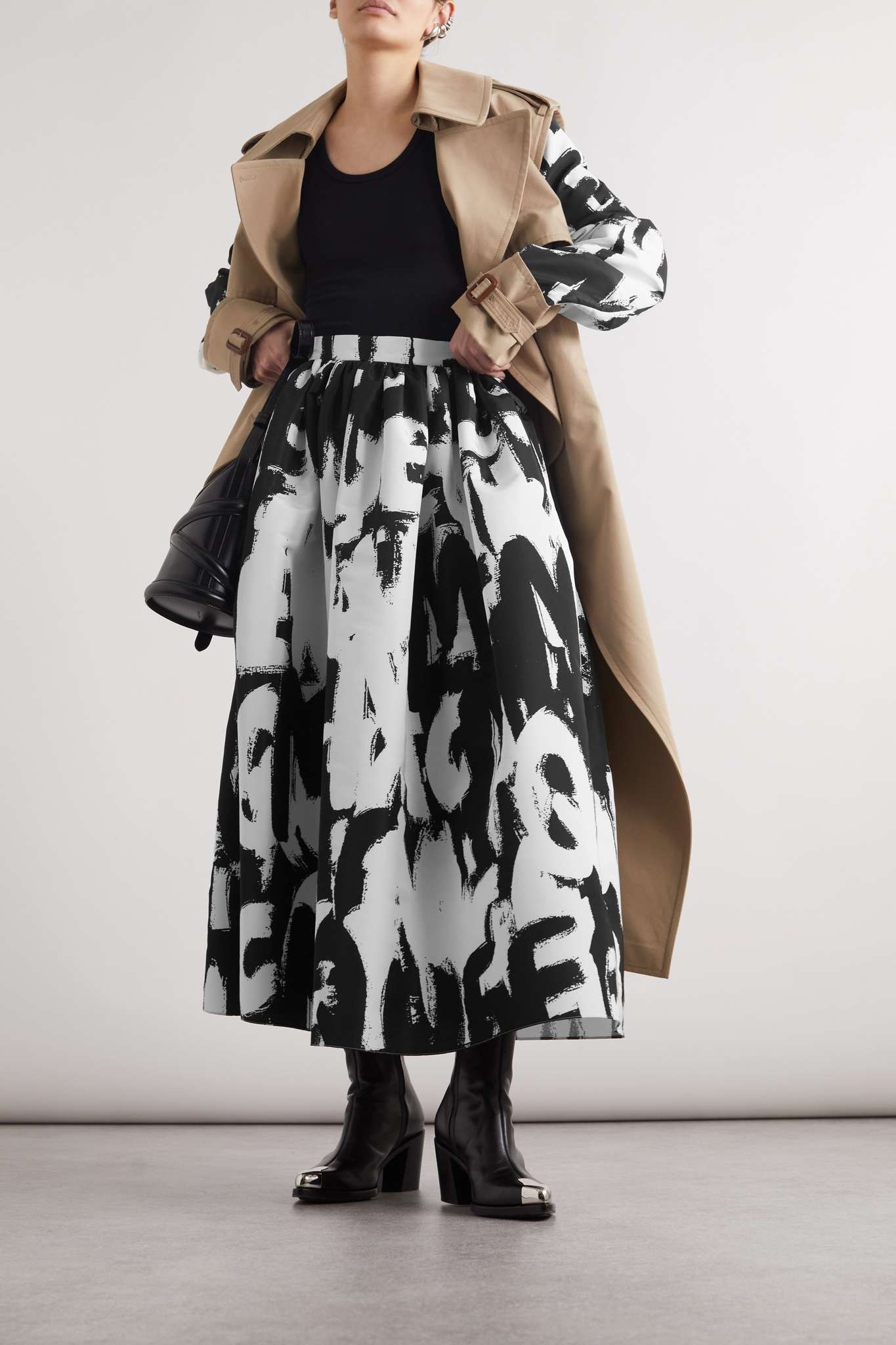 Graffiti pleated printed faille midi skirt - 2
